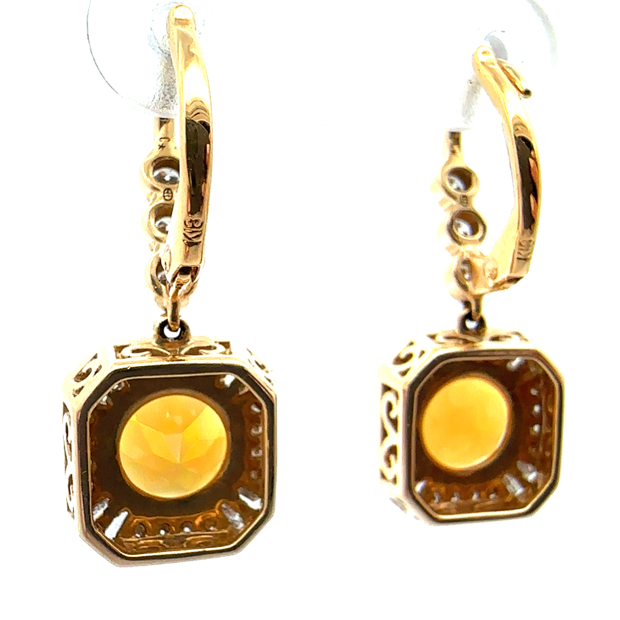 Vintage 14k Yellow Gold 1.50ctw Fire Opal and 0.65ctw Diamond Earrings