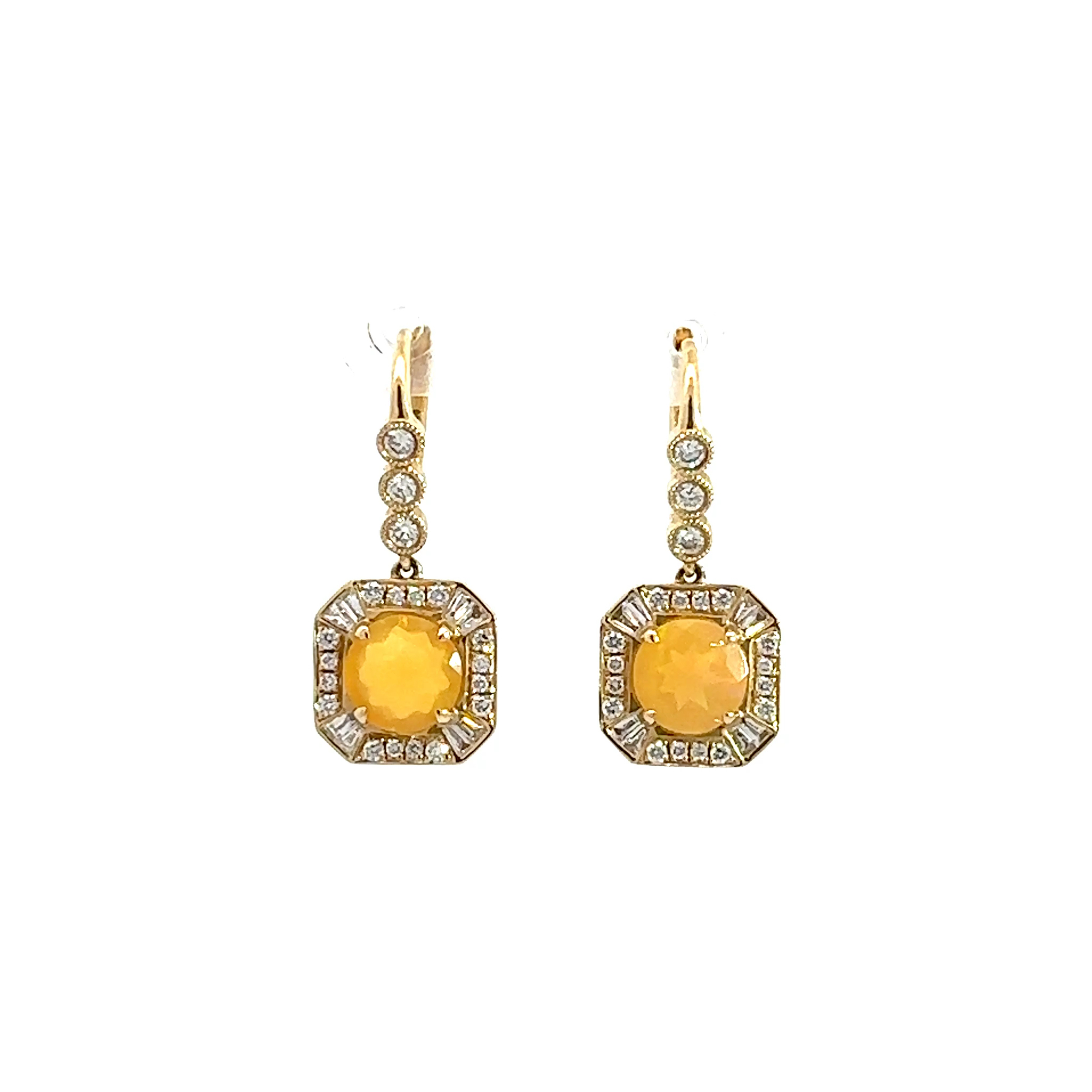 Vintage 14k Yellow Gold 1.50ctw Fire Opal and 0.65ctw Diamond Earrings