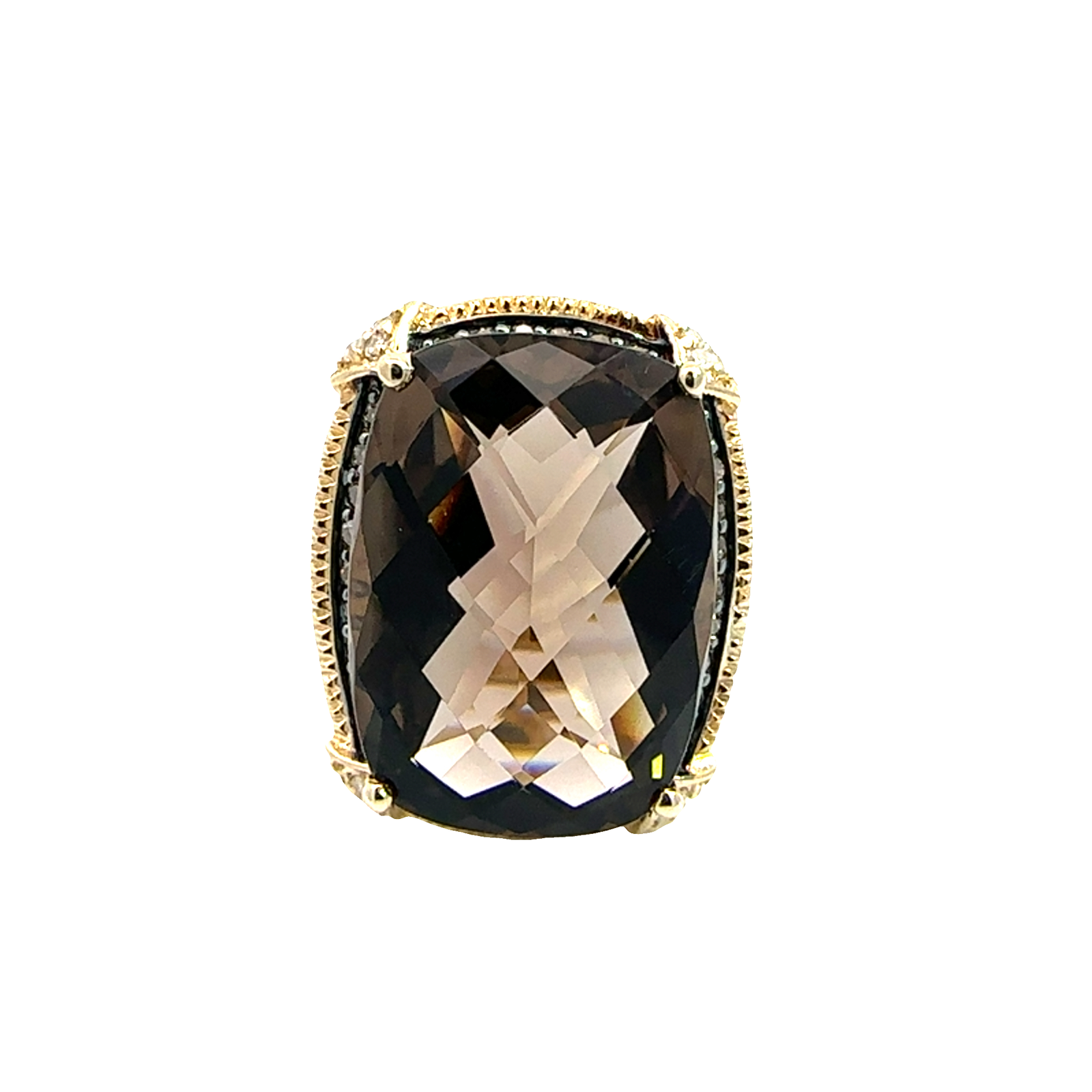 Vintage Effy 14k Yellow Gold  17.90ctw Smoky Topaz and 0.28ctw Diamond Ring