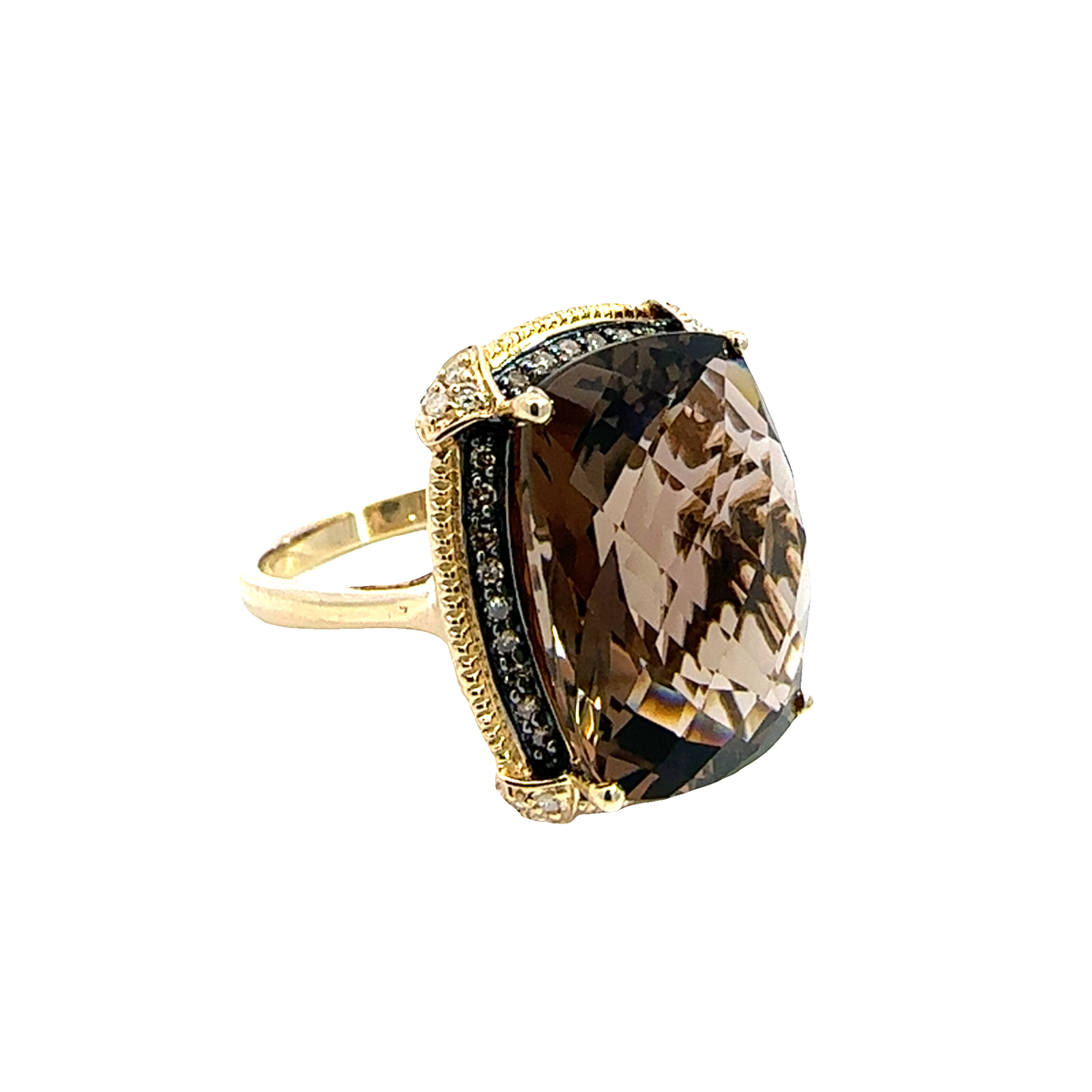Vintage Effy 14k Yellow Gold  17.90ctw Smoky Topaz and 0.28ctw Diamond Ring