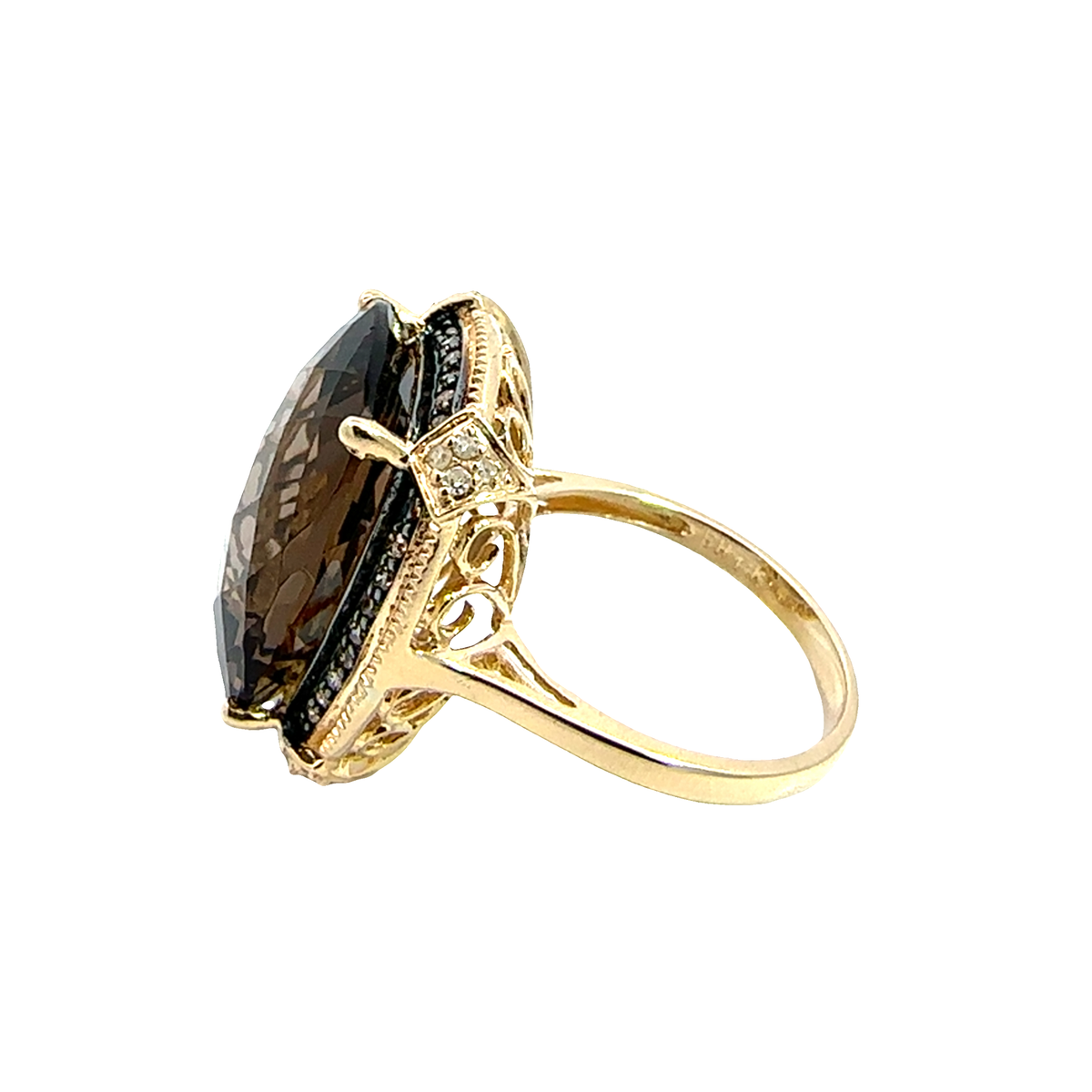 Vintage Effy 14k Yellow Gold  17.90ctw Smoky Topaz and 0.28ctw Diamond Ring