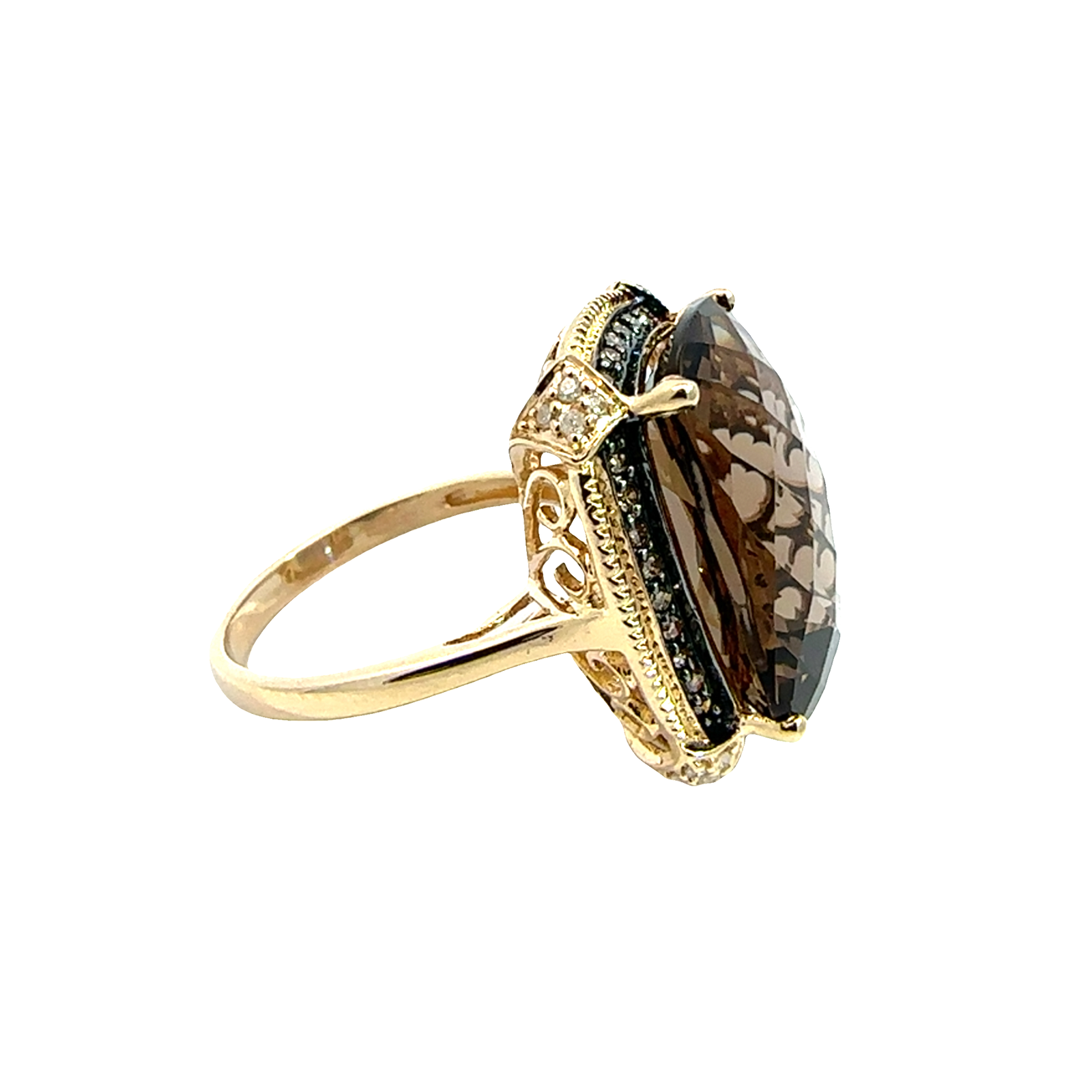 Vintage Effy 14k Yellow Gold  17.90ctw Smoky Topaz and 0.28ctw Diamond Ring