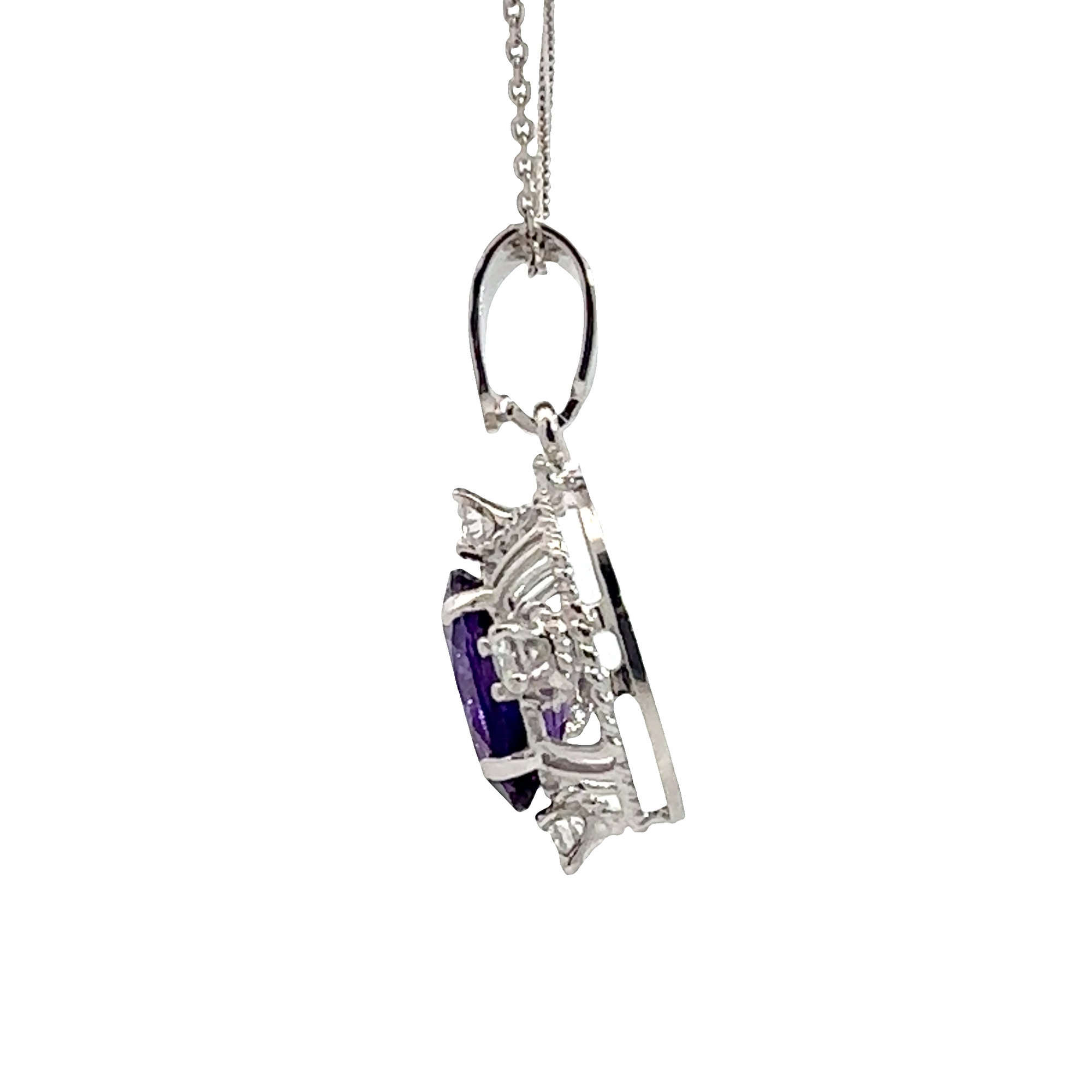 Vintage 14k White Gold 4.85ctw Amethyst and  0.64ctw Diamond Necklace