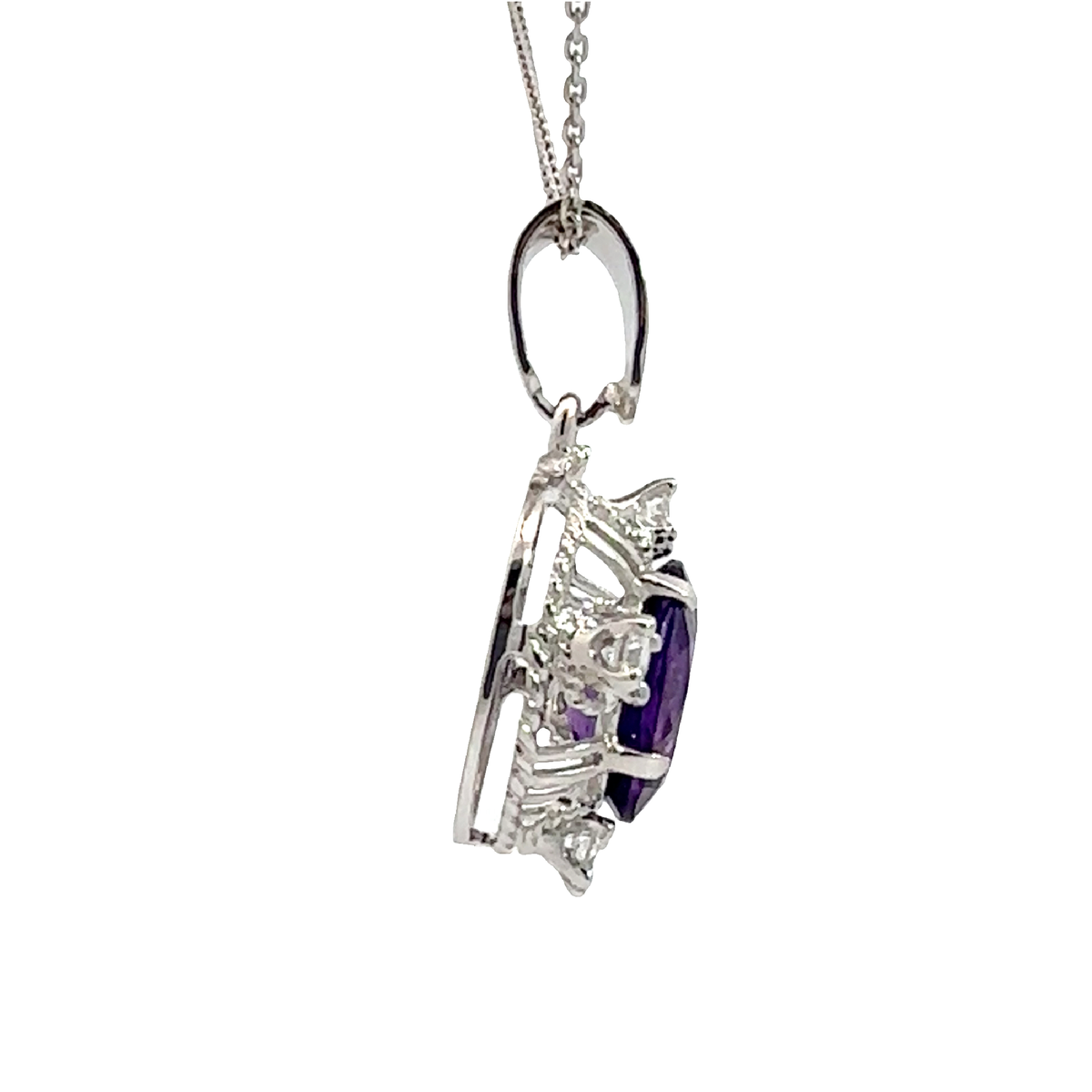 Vintage 14k White Gold 4.85ctw Amethyst and  0.64ctw Diamond Necklace