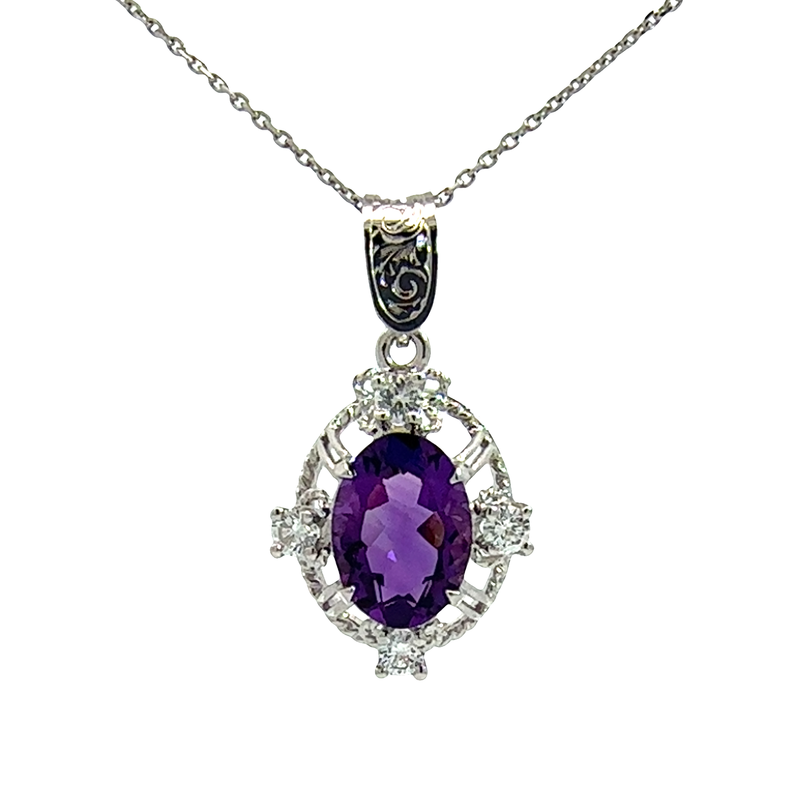 Vintage 14k White Gold 4.85ctw Amethyst and  0.64ctw Diamond Necklace
