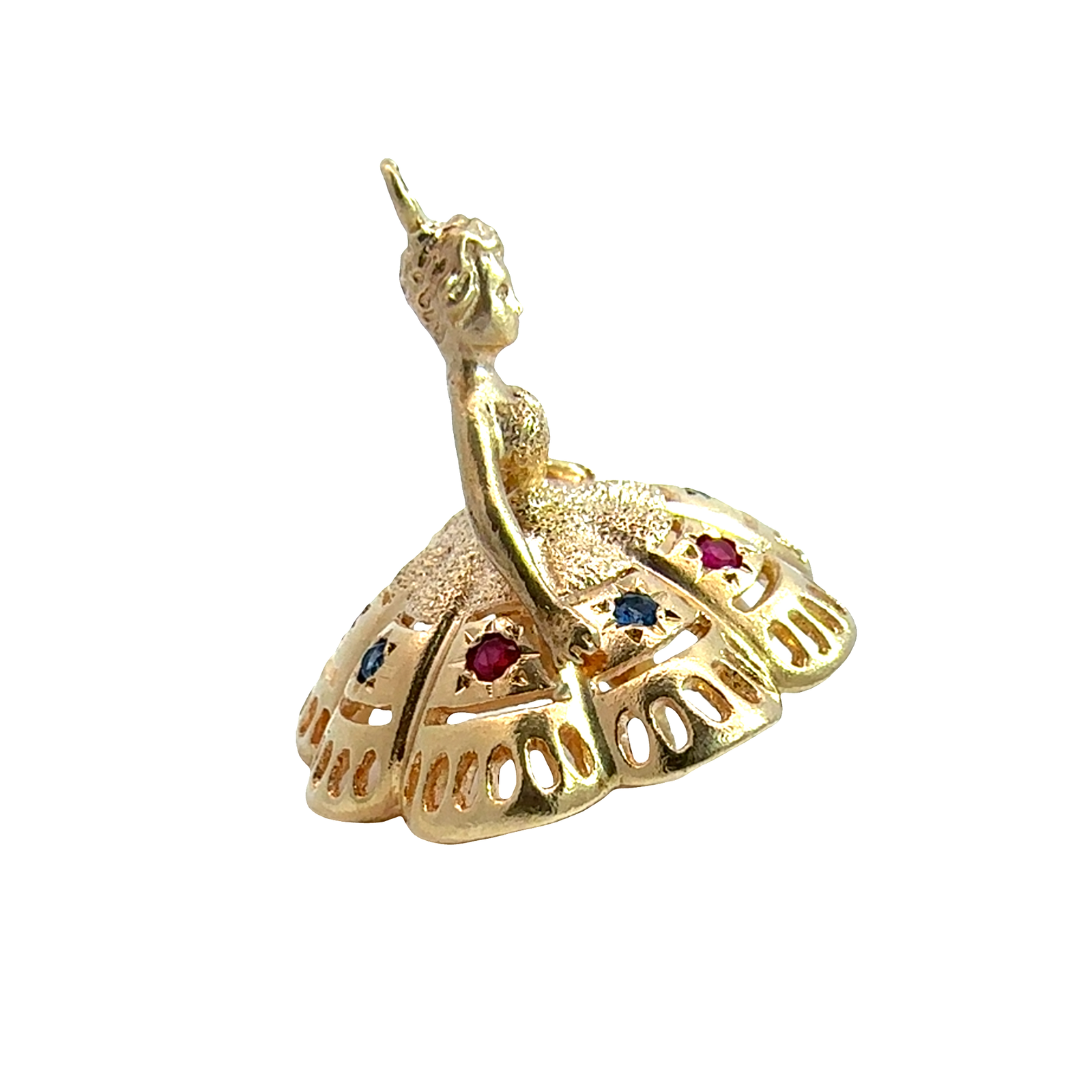 Vintage 14k Yellow Gold Ruby and Sapphire Ballerina Charm
