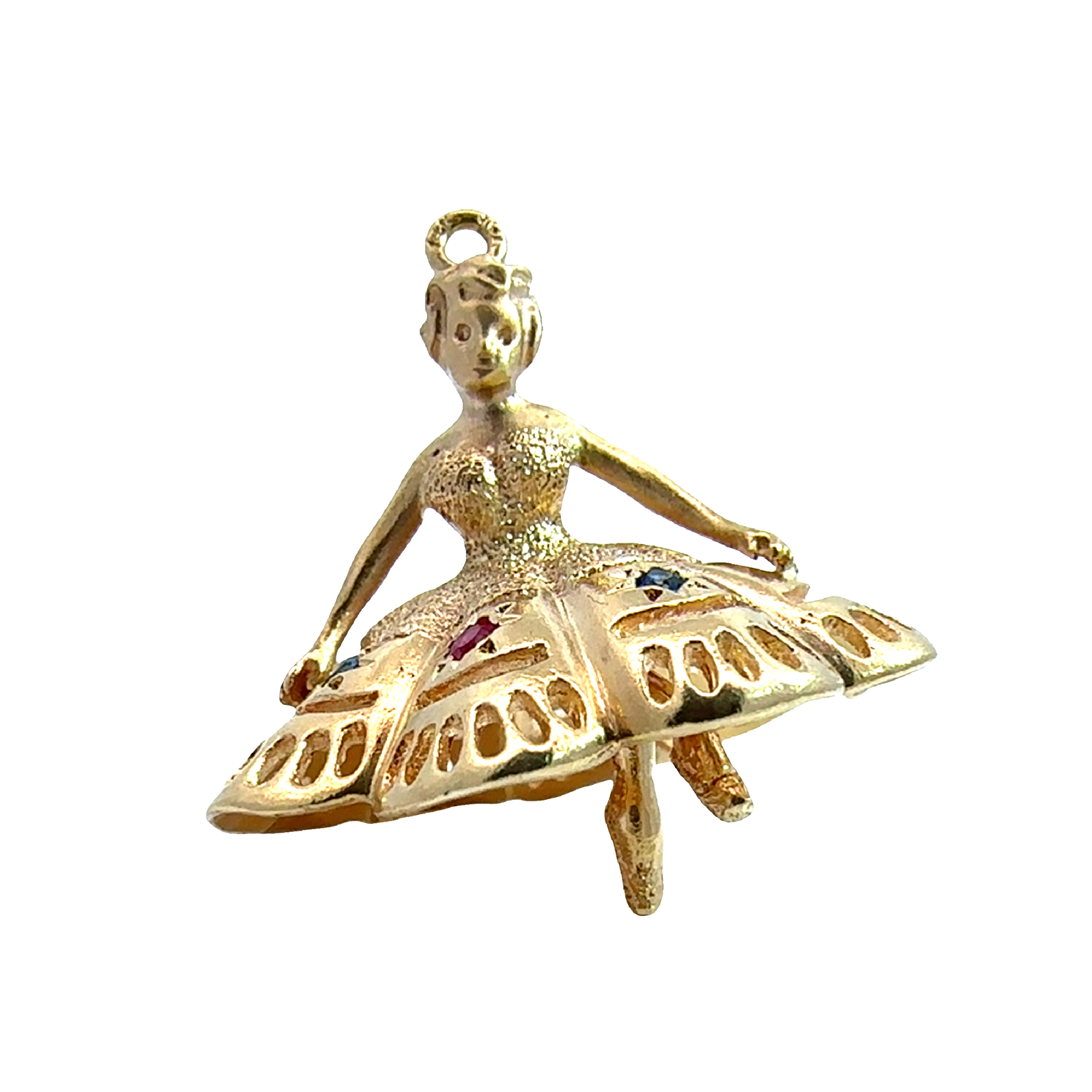 Vintage 14k Yellow Gold Ruby and Sapphire Ballerina Charm