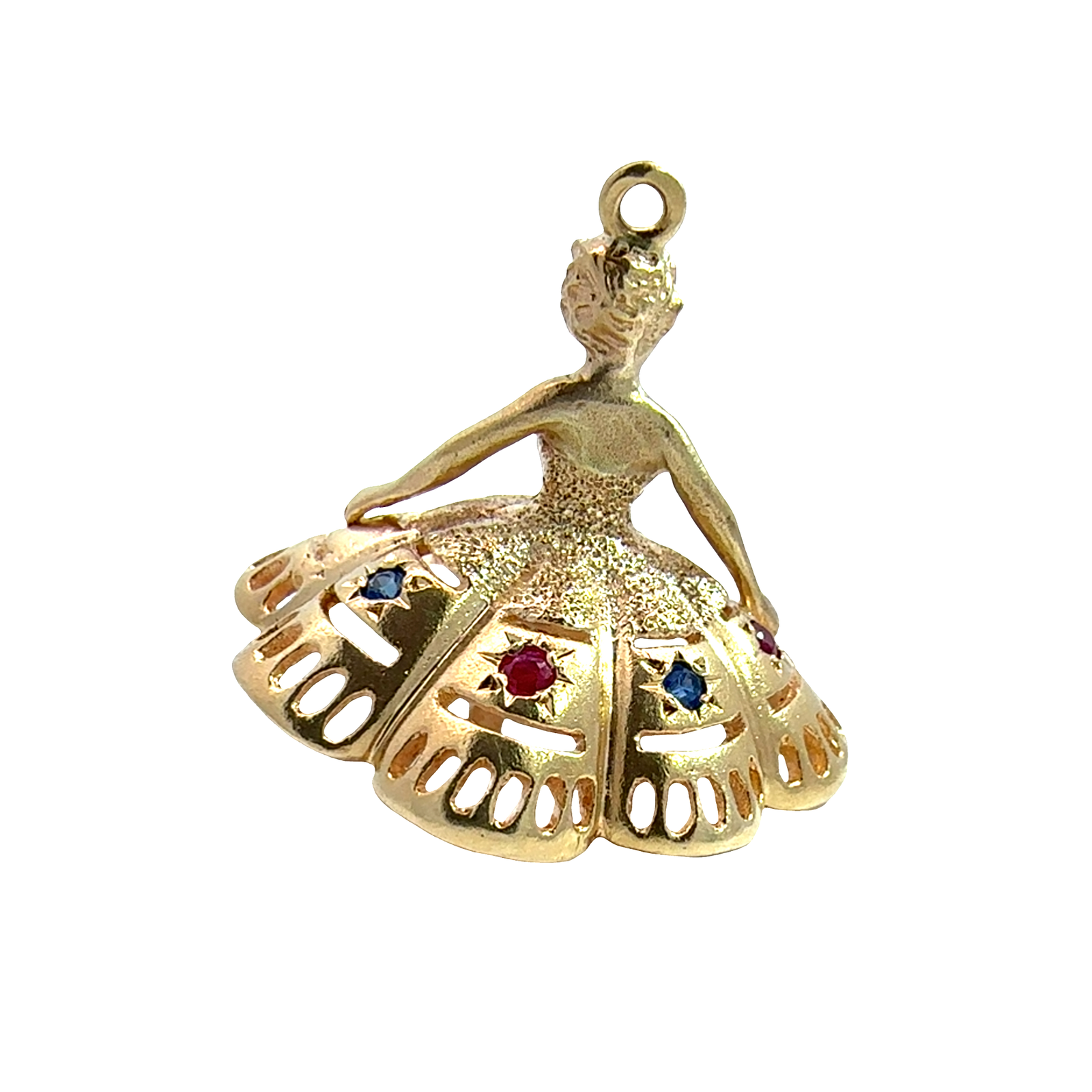 Vintage 14k Yellow Gold Ruby and Sapphire Ballerina Charm