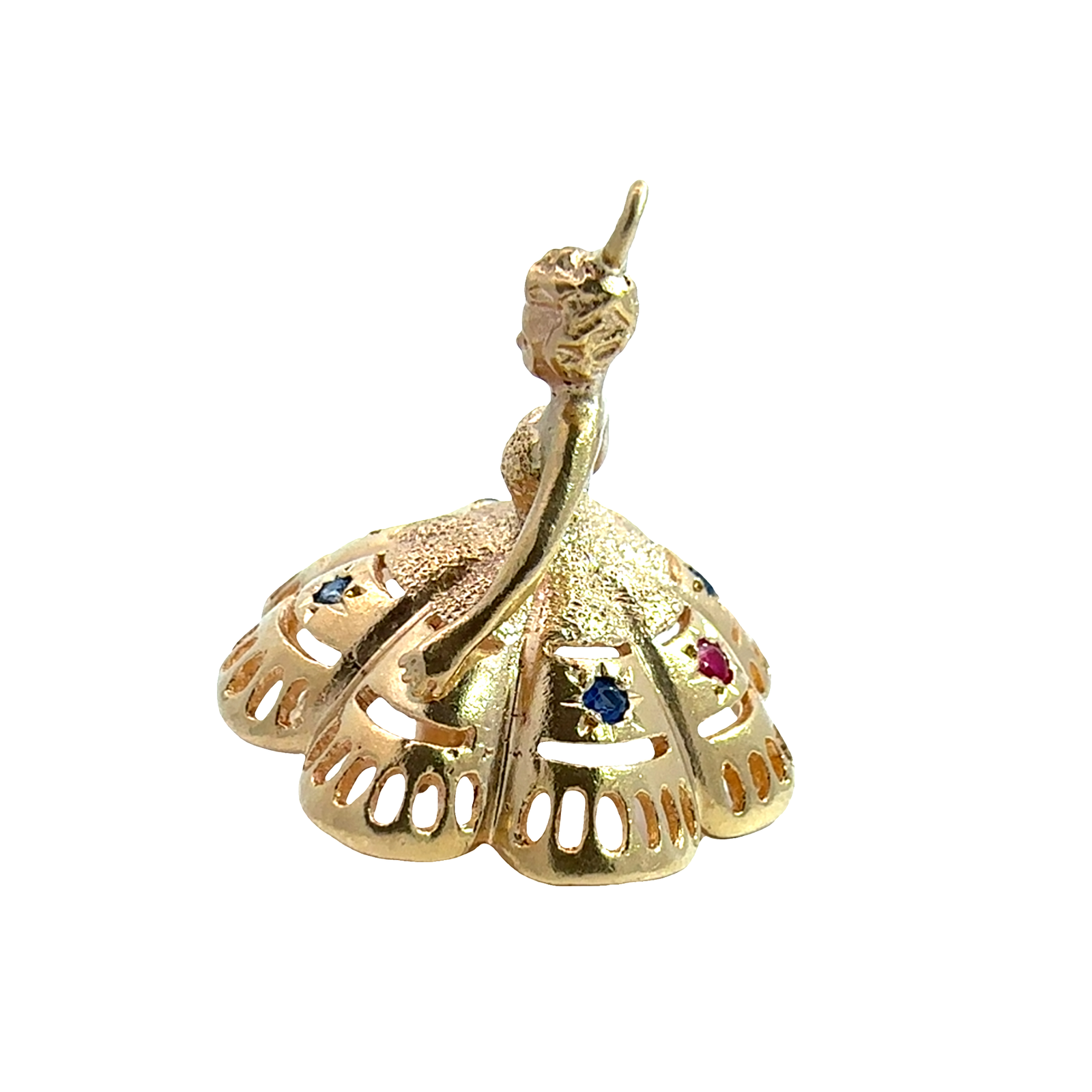 Vintage 14k Yellow Gold Ruby and Sapphire Ballerina Charm