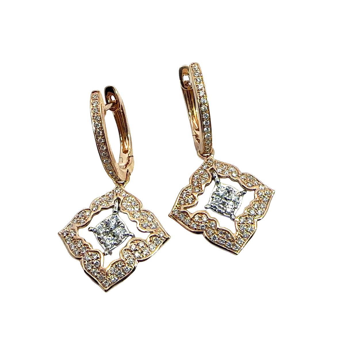 Vintage 14k Rose Gold 0.72ctw Diamond Dangle Earrings