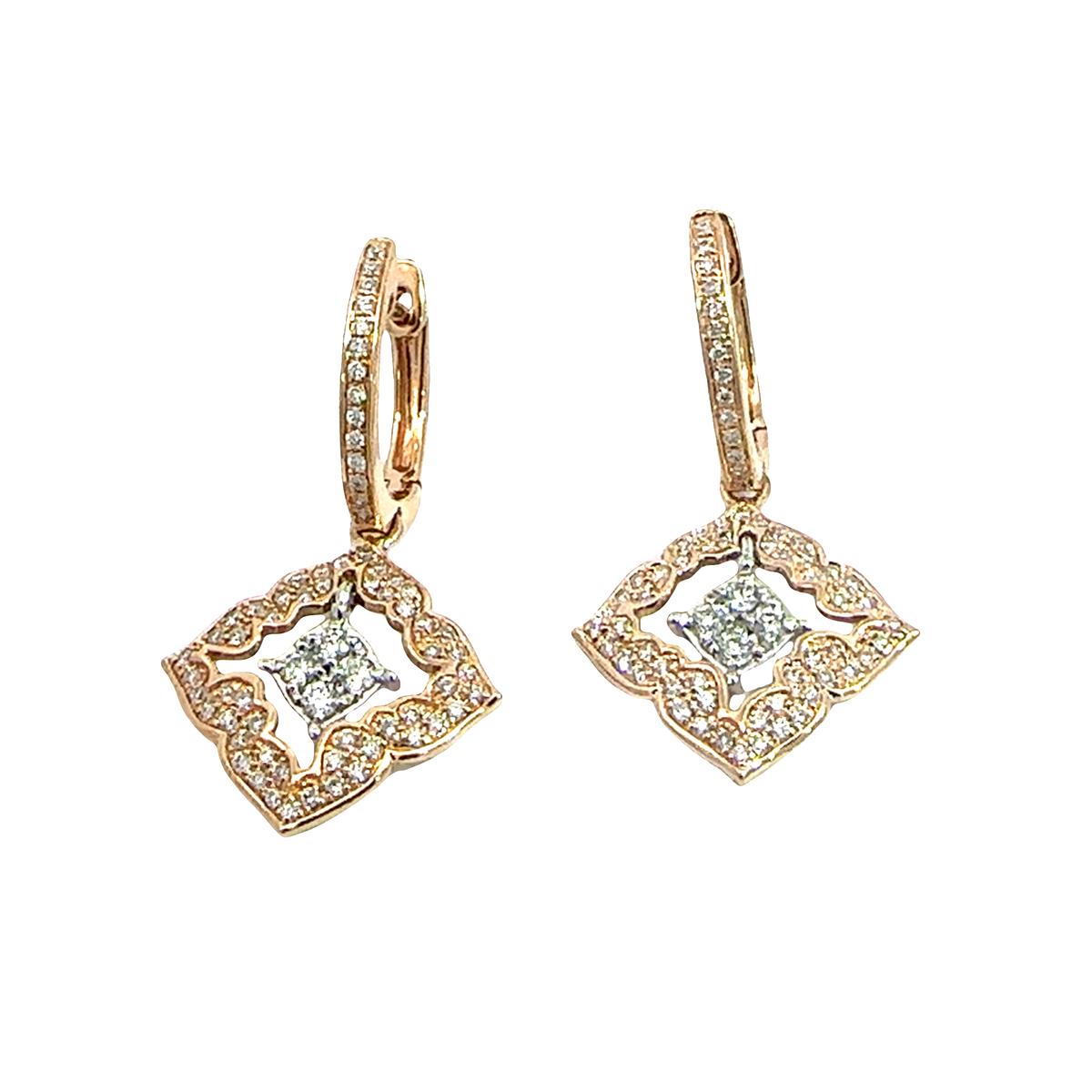 Vintage 14k Rose Gold 0.72ctw Diamond Dangle Earrings