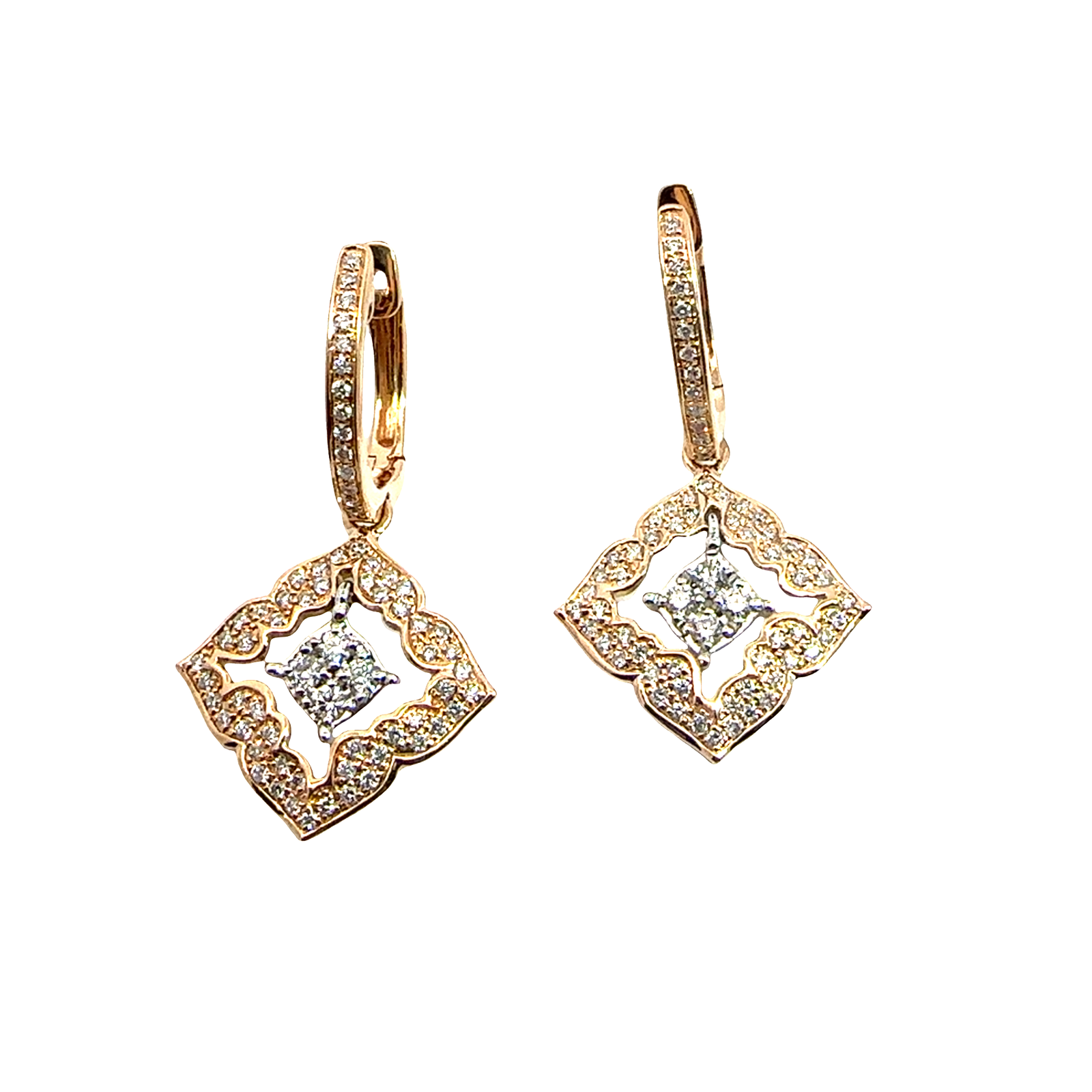 Vintage 14k Rose Gold 0.72ctw Diamond Dangle Earrings