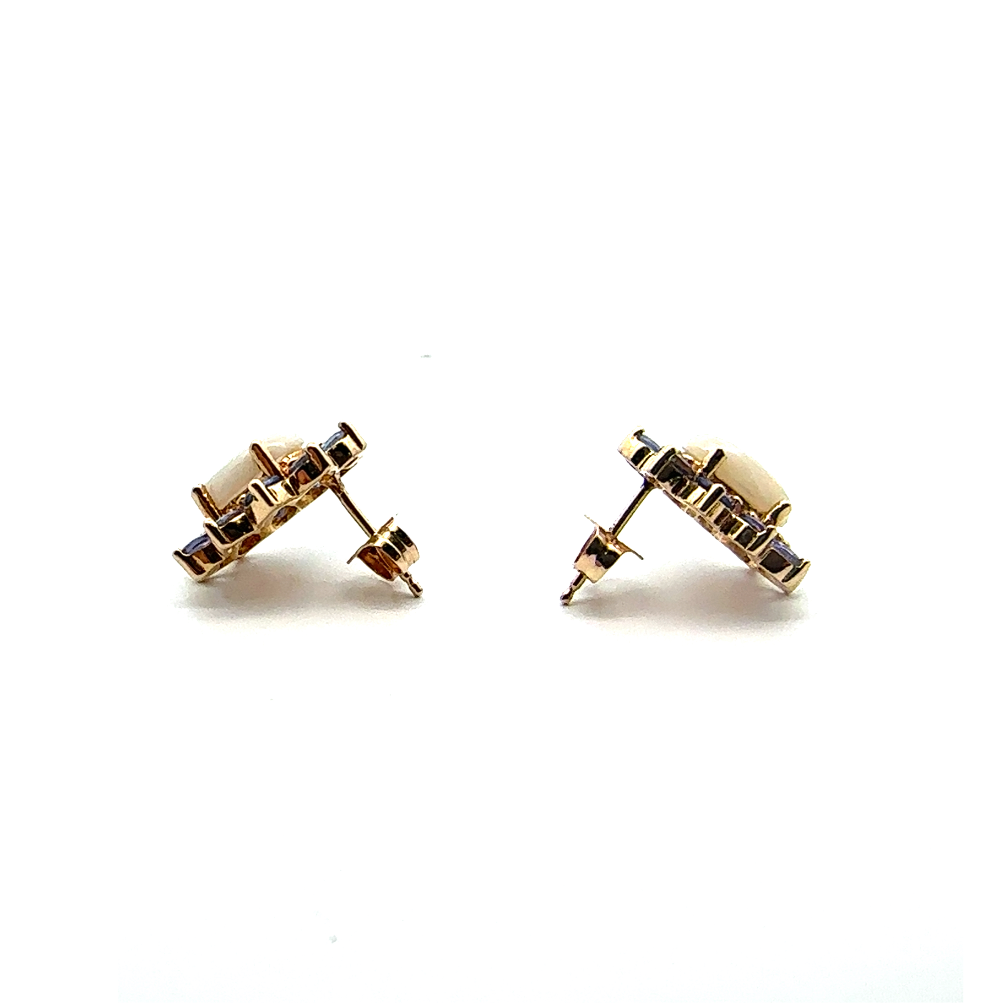Estate 14k Yellow Gold 1.45ctw Opal and 1.00ctw Iolite Stud Earrings