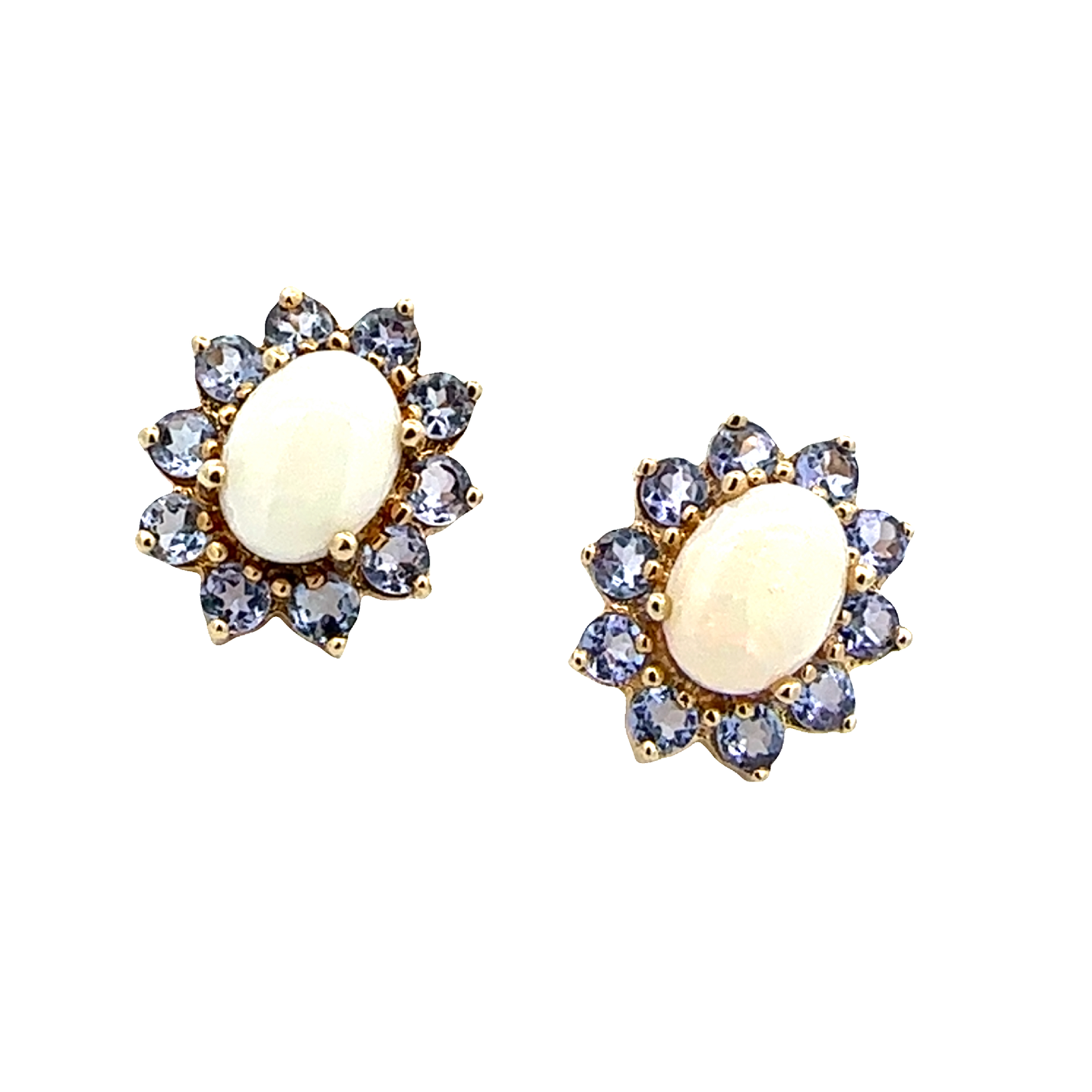 Estate 14k Yellow Gold 1.45ctw Opal and 1.00ctw Iolite Stud Earrings