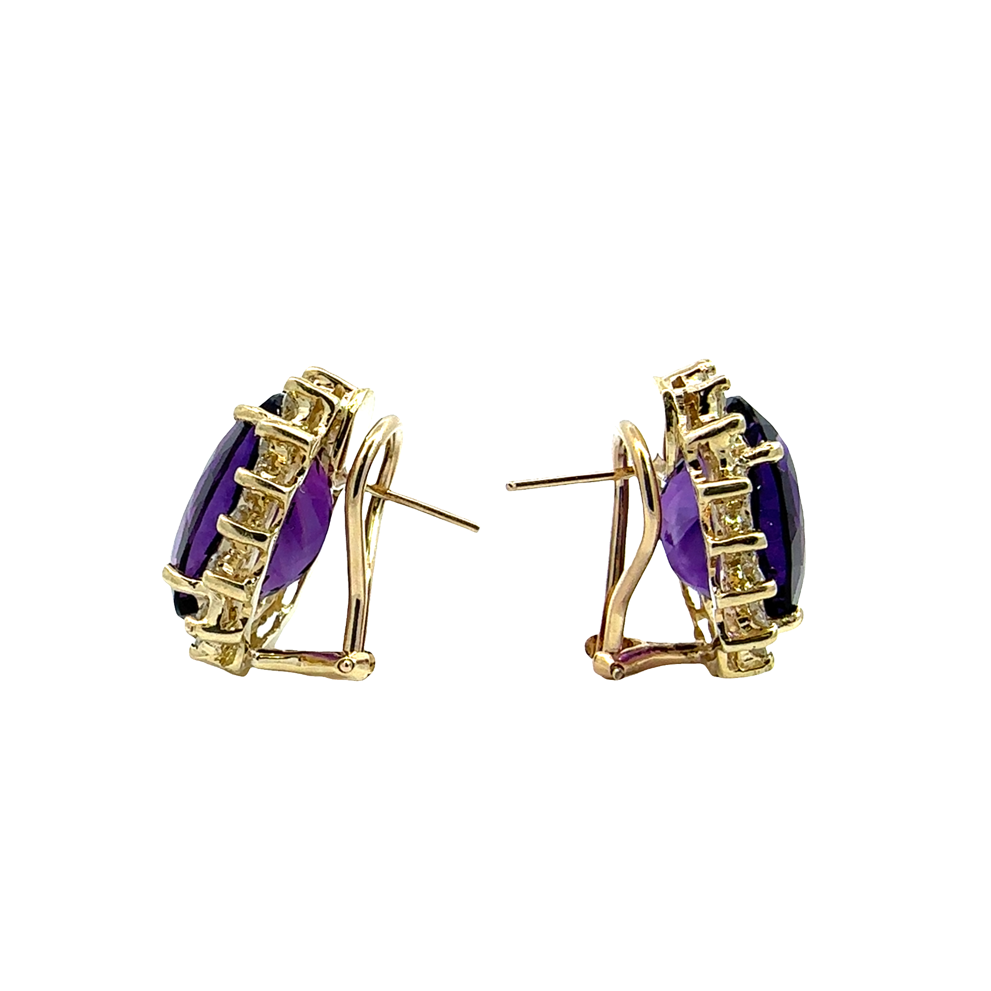 Vintage 14k Yellow Gold 18.52ctw Oval Amethyst and 1.76ctw Diamond Halo Earrings