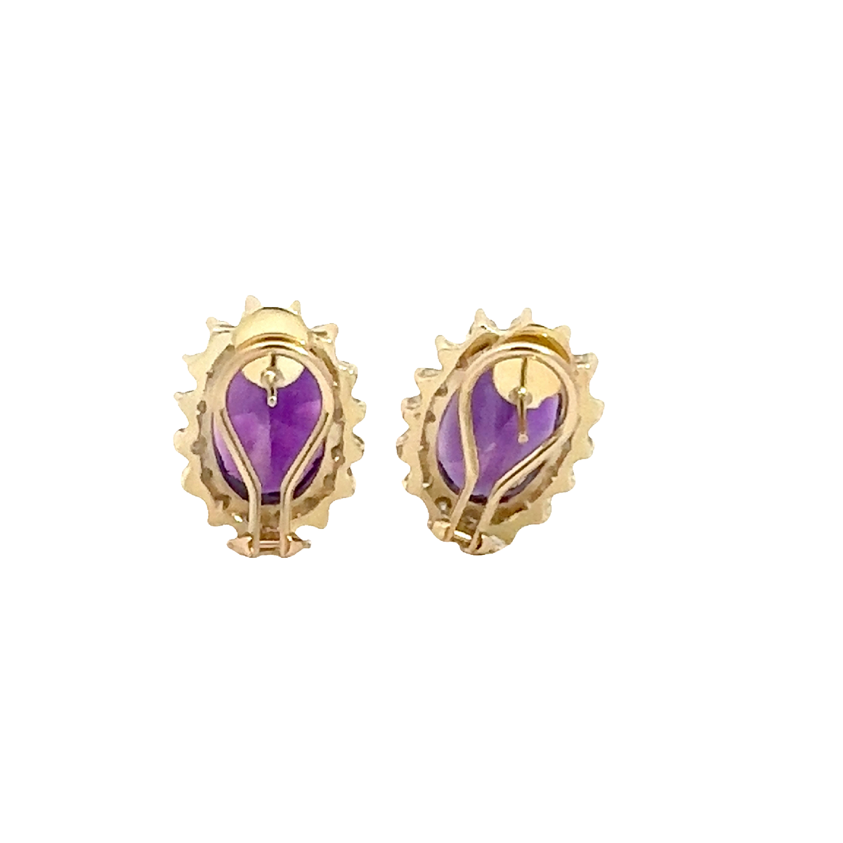 Vintage 14k Yellow Gold 18.52ctw Oval Amethyst and 1.76ctw Diamond Halo Earrings