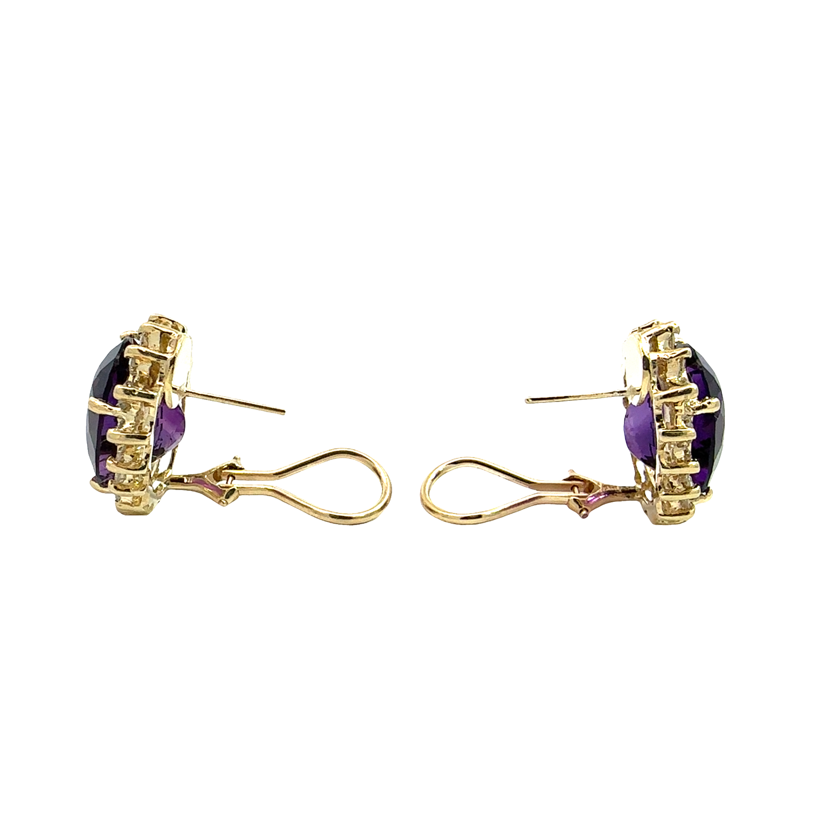 Vintage 14k Yellow Gold 18.52ctw Oval Amethyst and 1.76ctw Diamond Halo Earrings