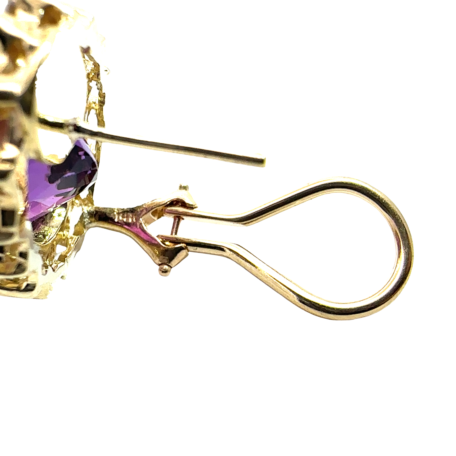 Vintage 14k Yellow Gold 18.52ctw Oval Amethyst and 1.76ctw Diamond Halo Earrings