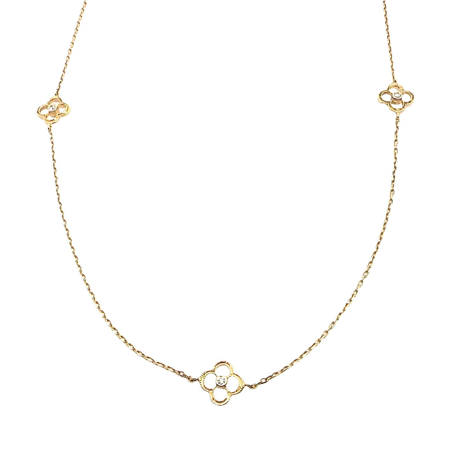 Vintage 14k Yellow Gold 0.50ctw Diamond Flower Chain Necklace 36"