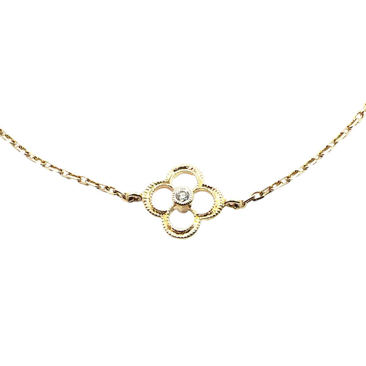 Vintage 14k Yellow Gold 0.50ctw Diamond Flower Chain Necklace 36"