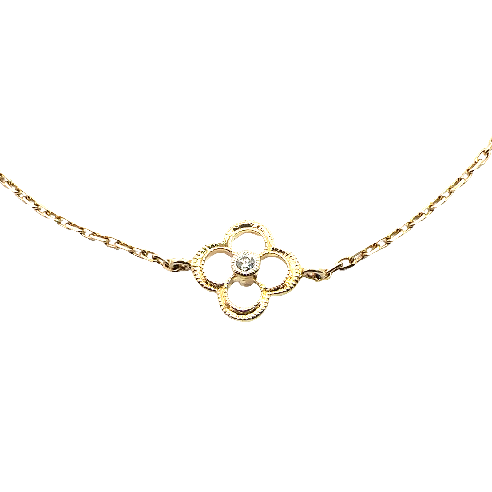 Vintage 14k Yellow Gold 0.50ctw Diamond Flower Chain Necklace 36"