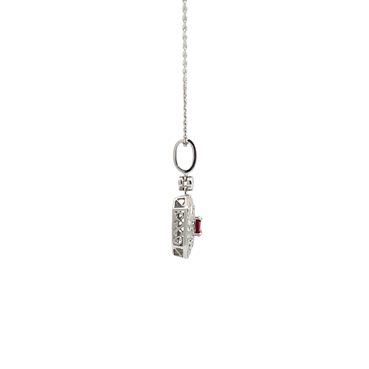 Vintage 18k White Gold 0.35ctw Ruby and 0.27ctw Diamond Pendant on 14k White Gold Chain