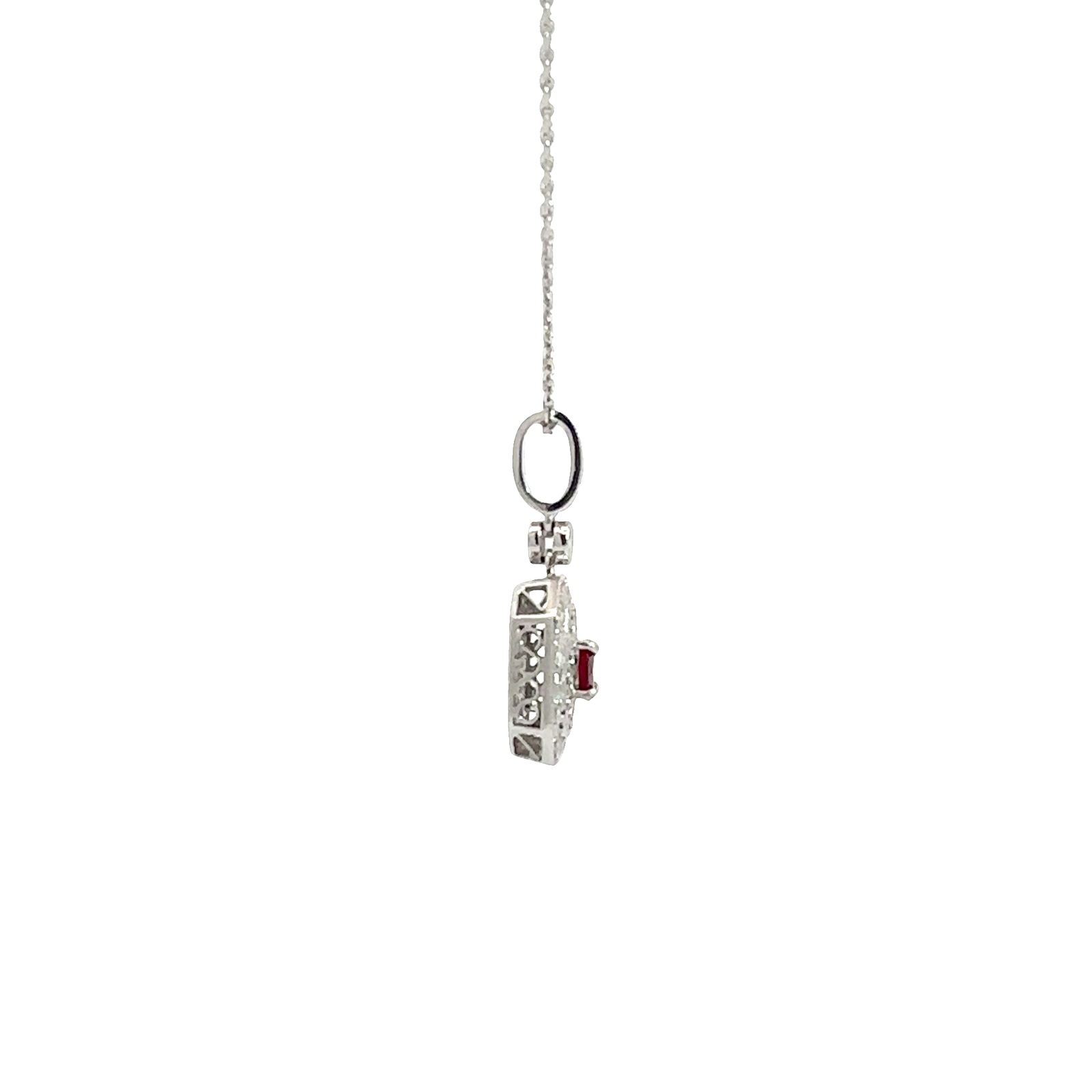 Vintage 18k White Gold 0.35ctw Ruby and 0.27ctw Diamond Pendant on 14k White Gold Chain