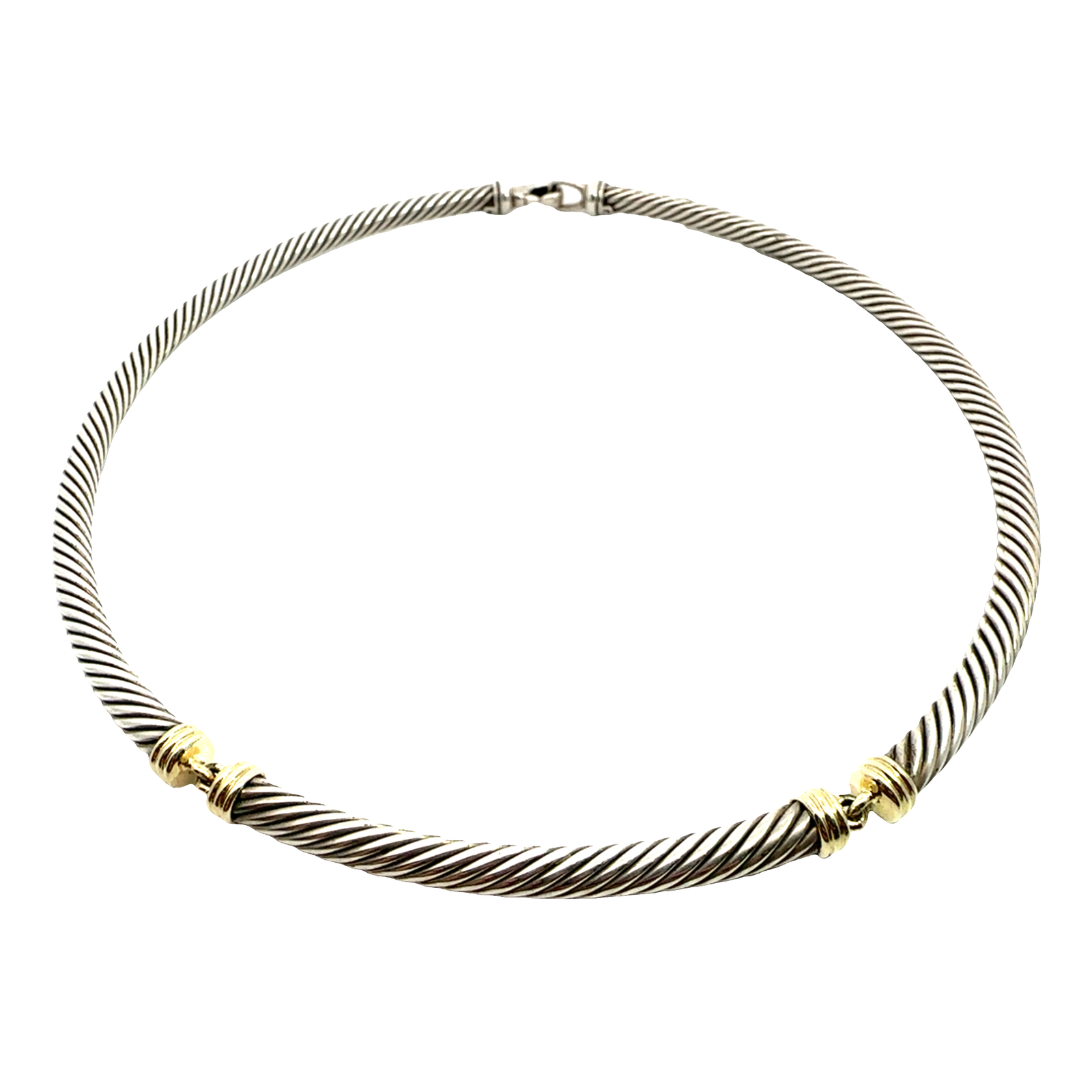 Estate David Yurman Sterling Silver and 14k Yellow Gold Cable Collar Necklace-5mm