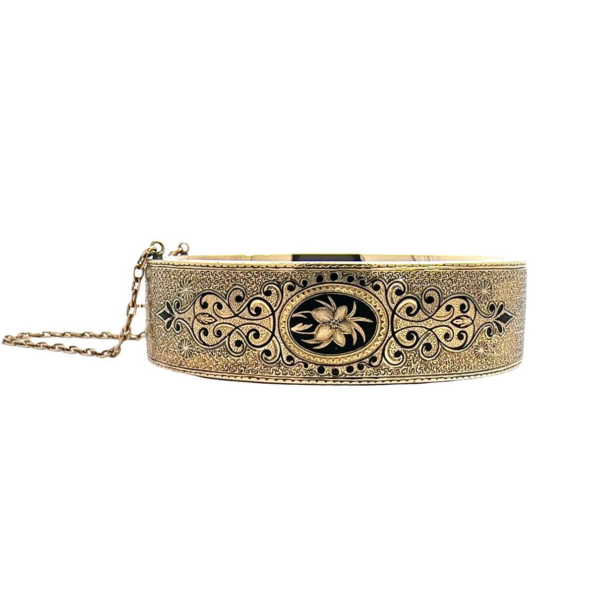 Victorian 12k Yellow Gold Engraved Enamel Bangle