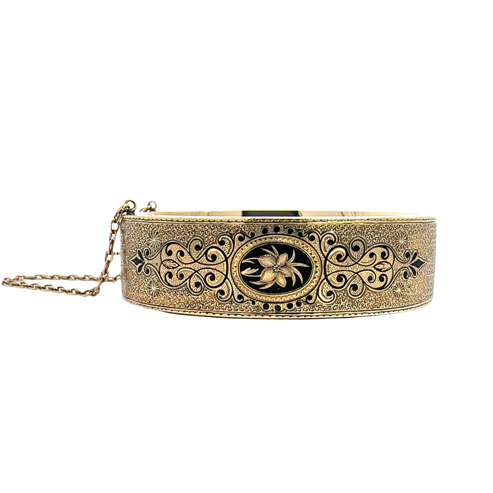 Victorian 12k Yellow Gold Engraved Enamel Bangle