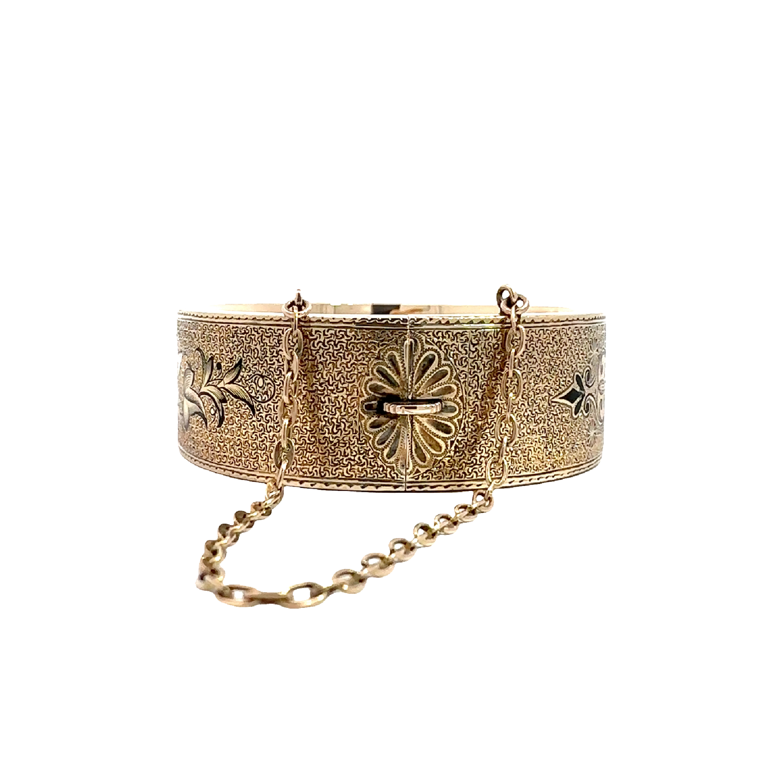 Victorian 12k Yellow Gold Engraved Enamel Bangle