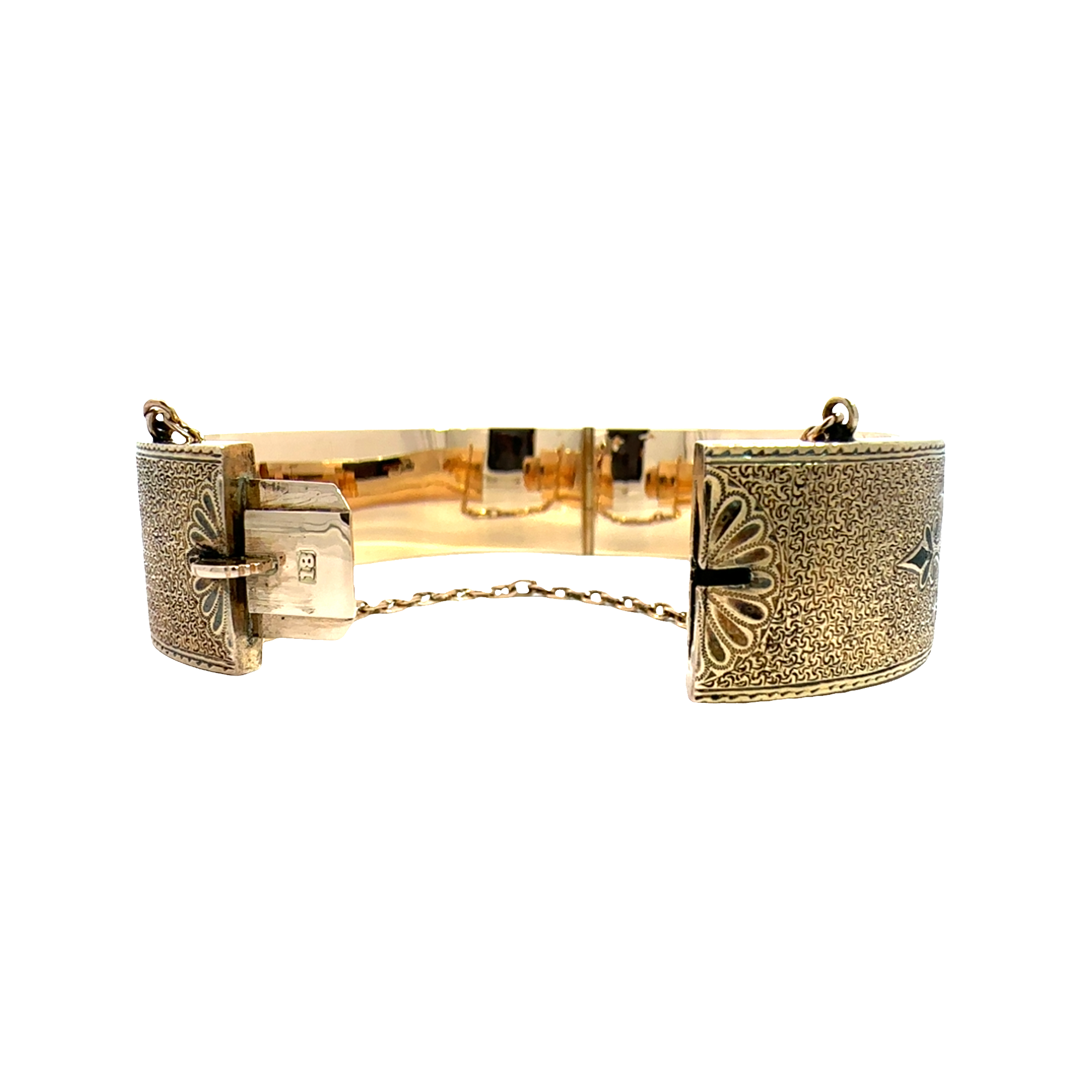 Victorian 12k Yellow Gold Engraved Enamel Bangle