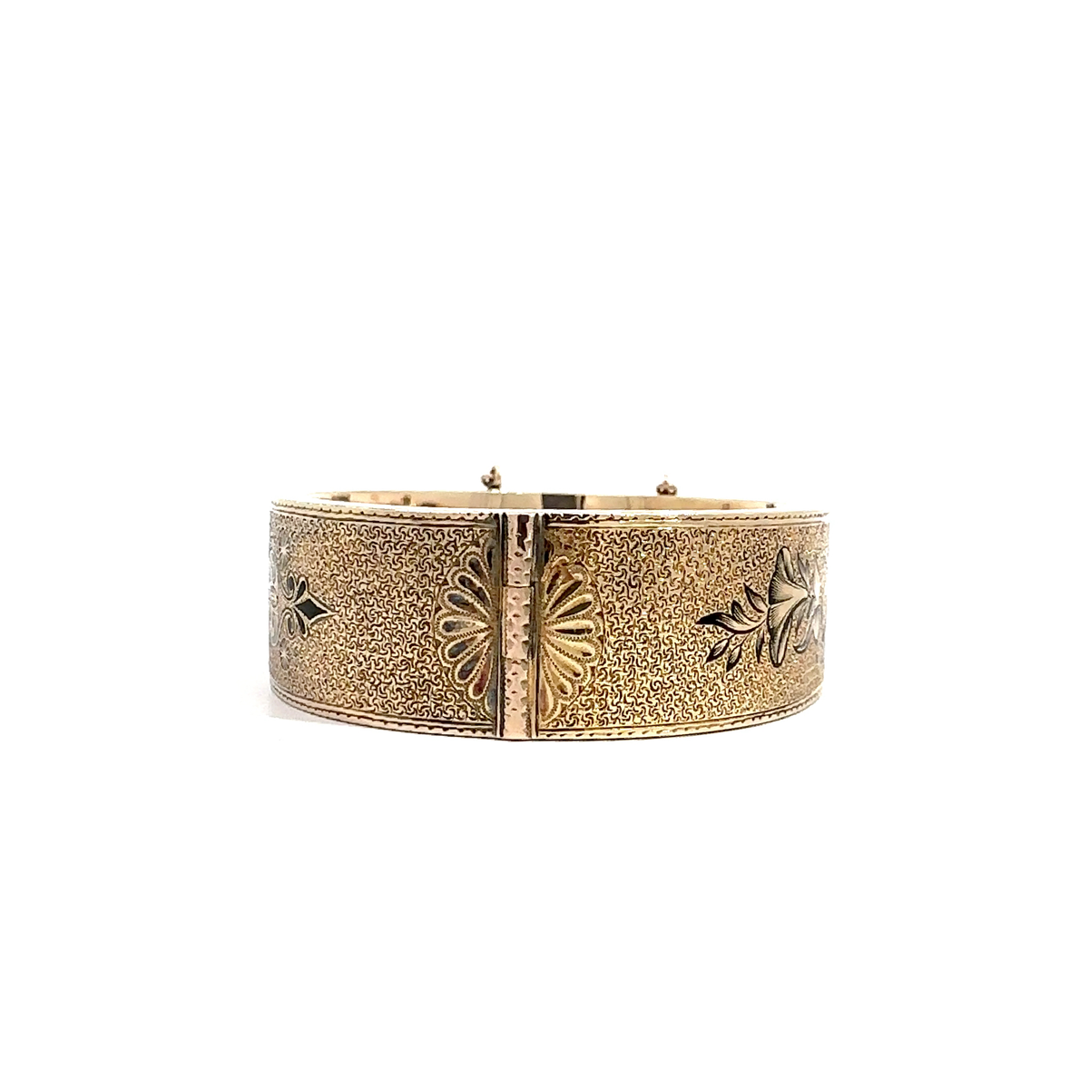 Victorian 12k Yellow Gold Engraved Enamel Bangle