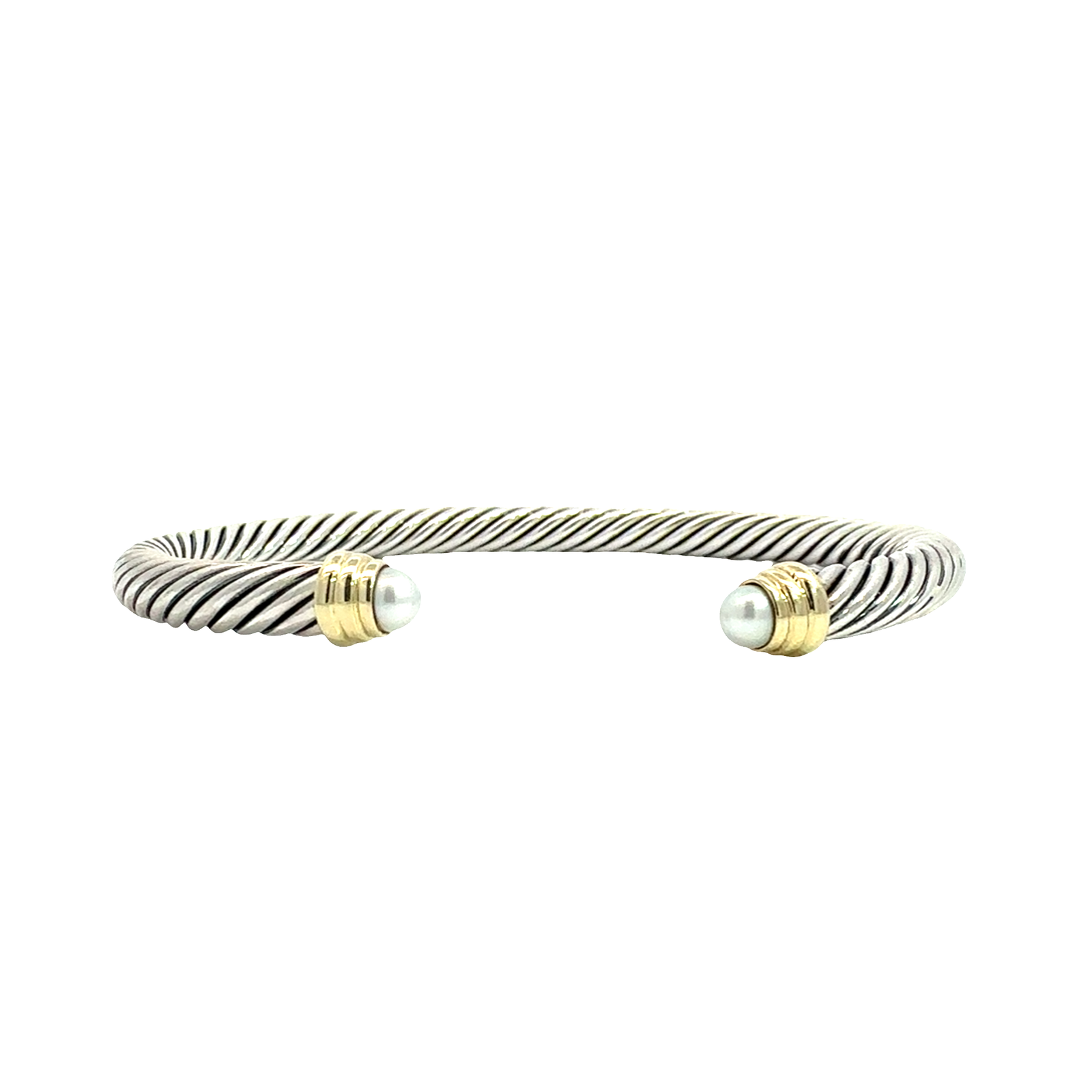 Estate David Yurman Sterling Silver and 14k Yellow Gold Pearl Cable Cuff-5mm