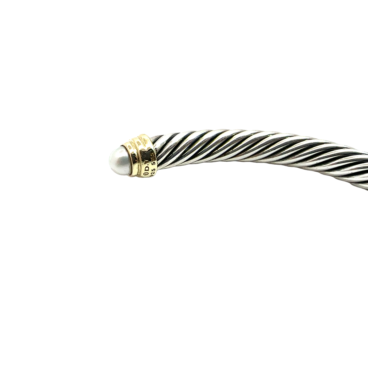 Estate David Yurman Sterling Silver and 14k Yellow Gold Pearl Cable Cuff-5mm
