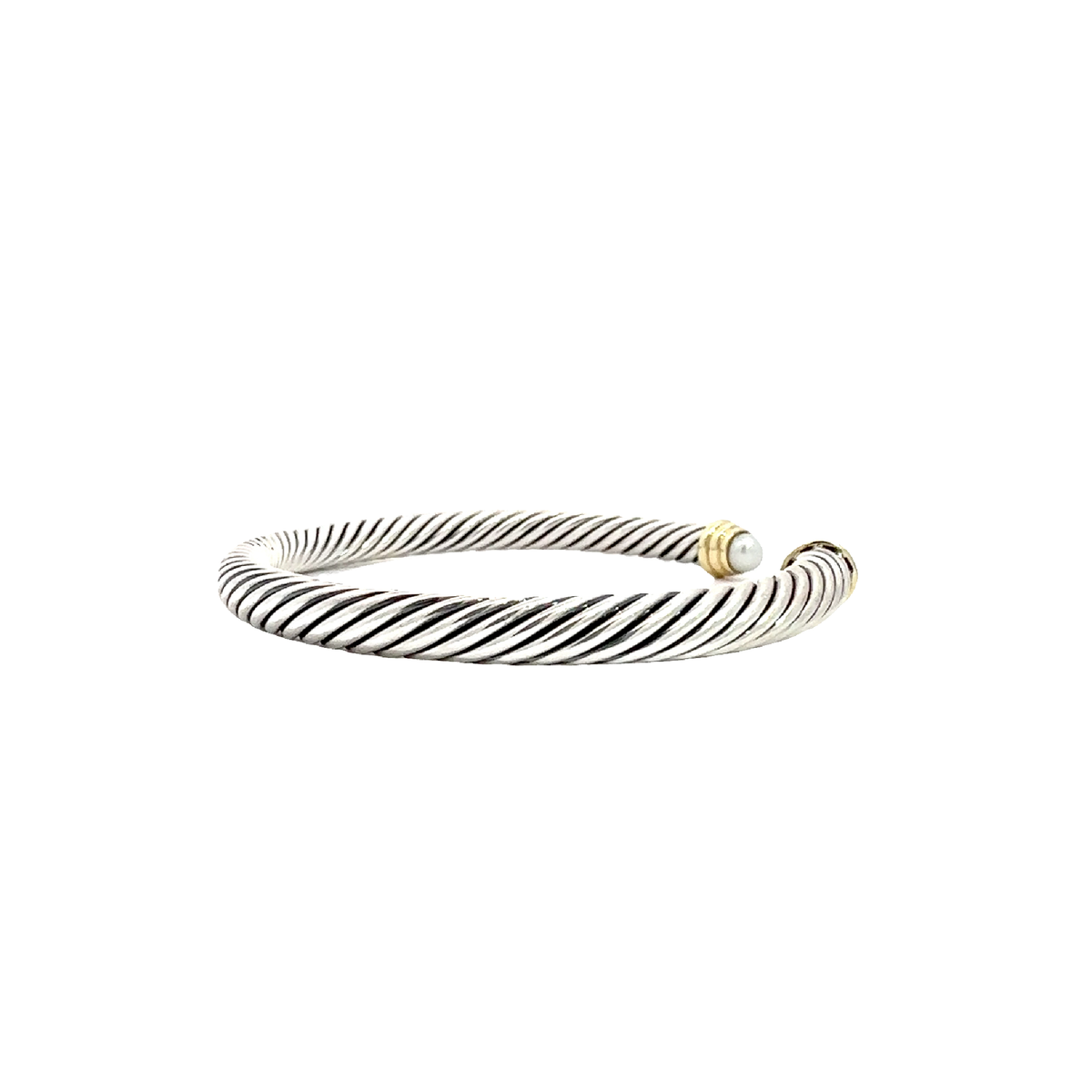 Estate David Yurman Sterling Silver and 14k Yellow Gold Pearl Cable Cuff-5mm