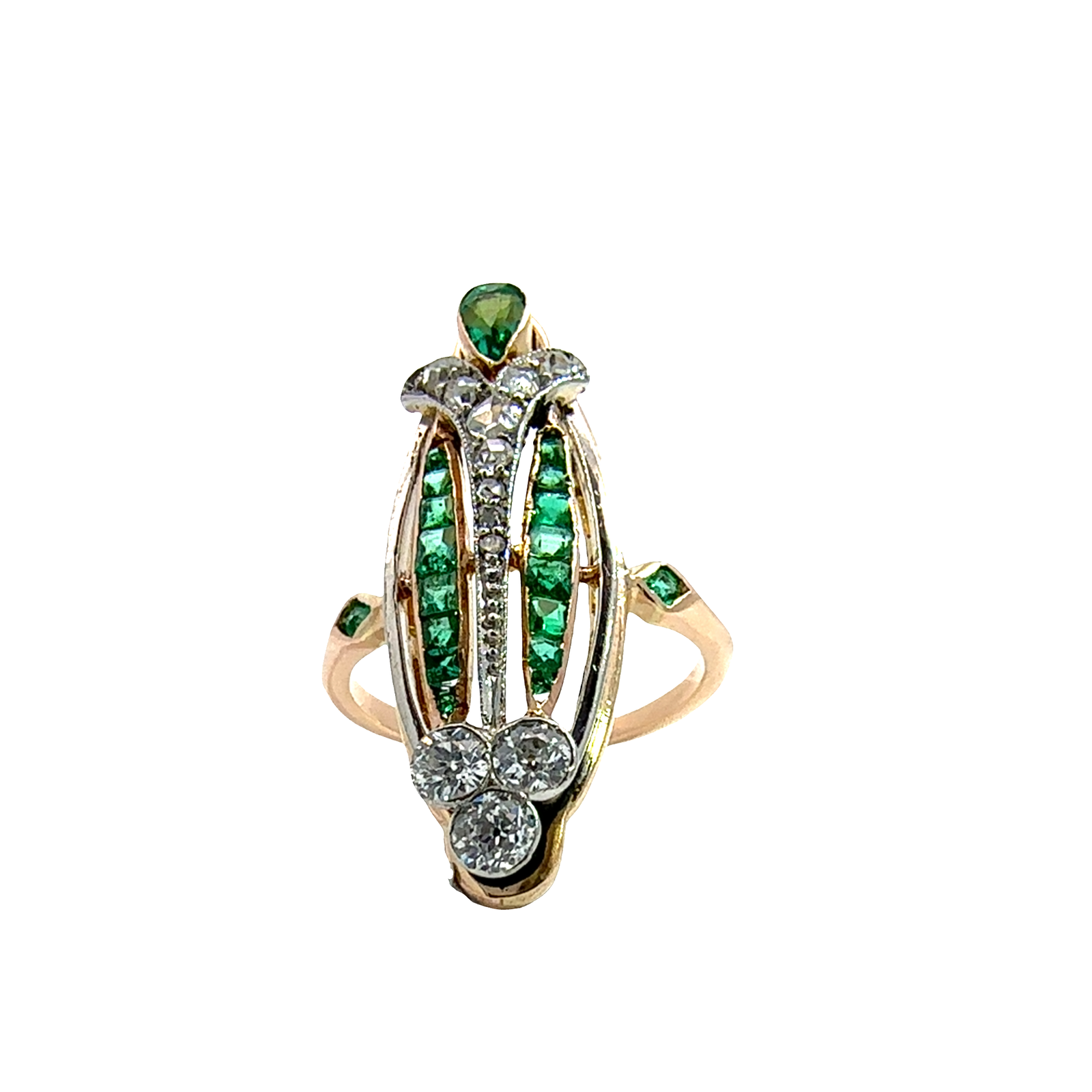 Vintage Art Deco 18k Yellow Gold 0.35ctw Emerald and 0.28ctw Diamond Ring
