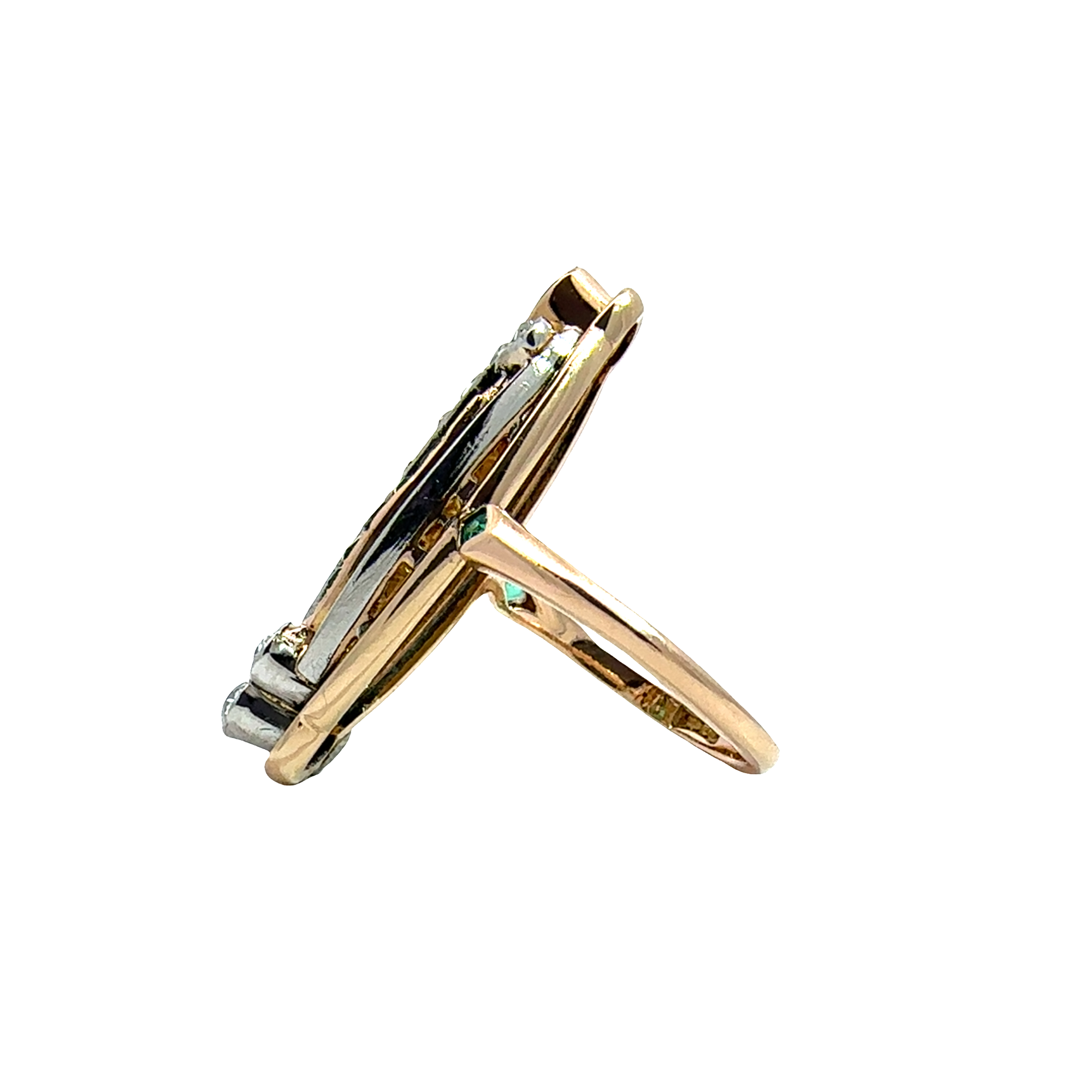 Vintage Art Deco 18k Yellow Gold 0.35ctw Emerald and 0.28ctw Diamond Ring