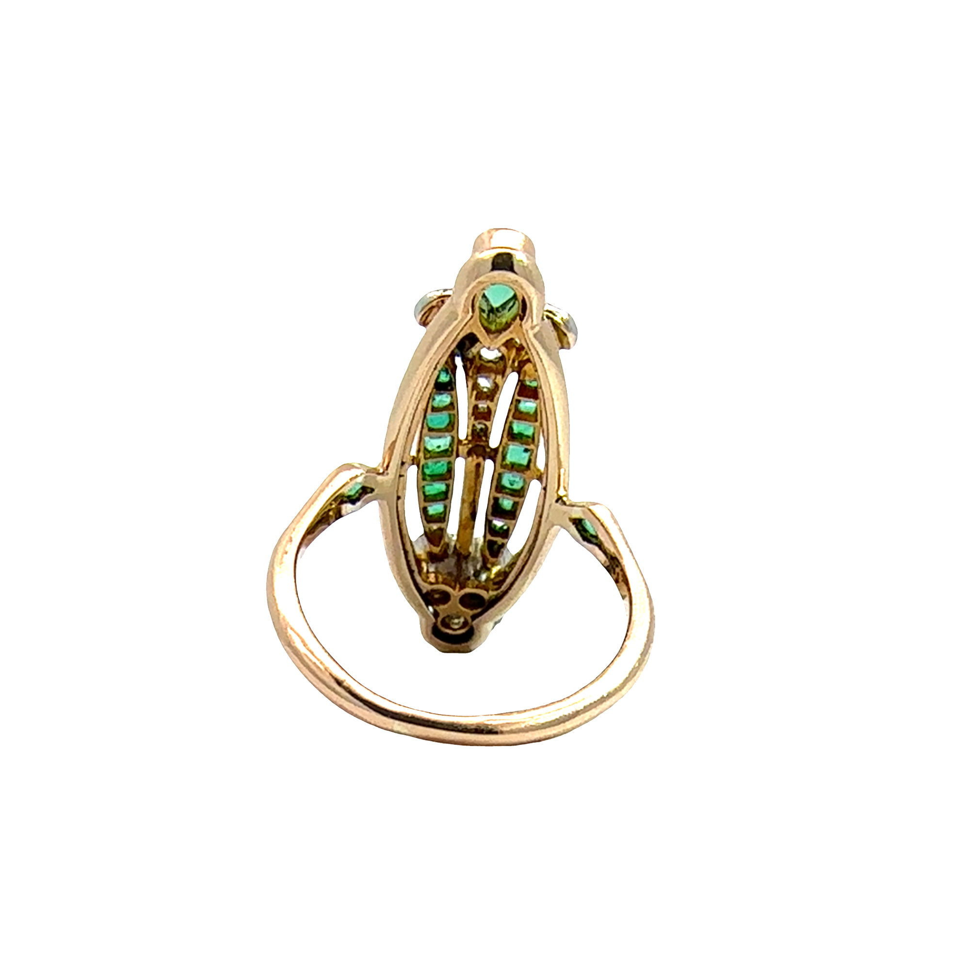 Vintage Art Deco 18k Yellow Gold 0.35ctw Emerald and 0.28ctw Diamond Ring