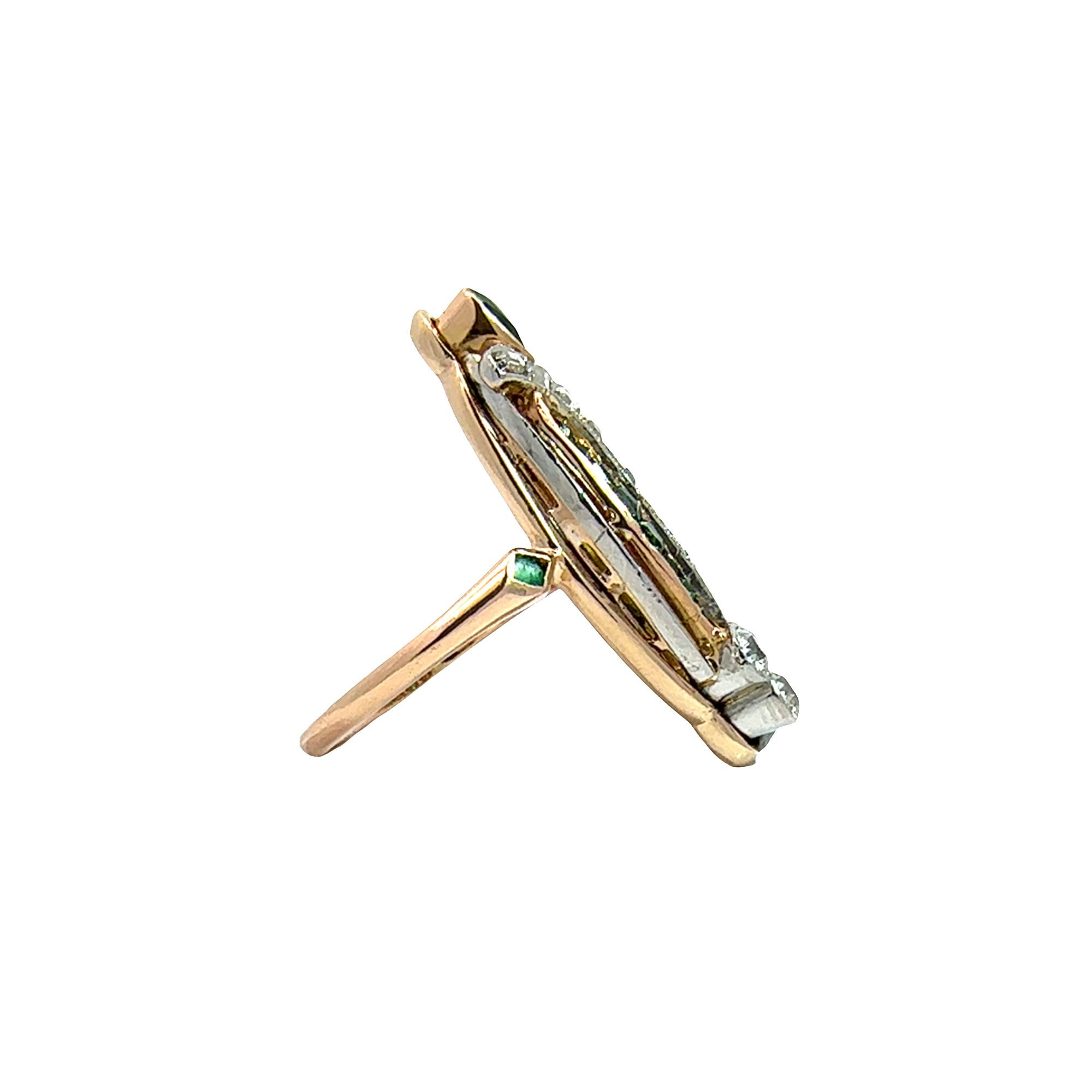 Vintage Art Deco 18k Yellow Gold 0.35ctw Emerald and 0.28ctw Diamond Ring
