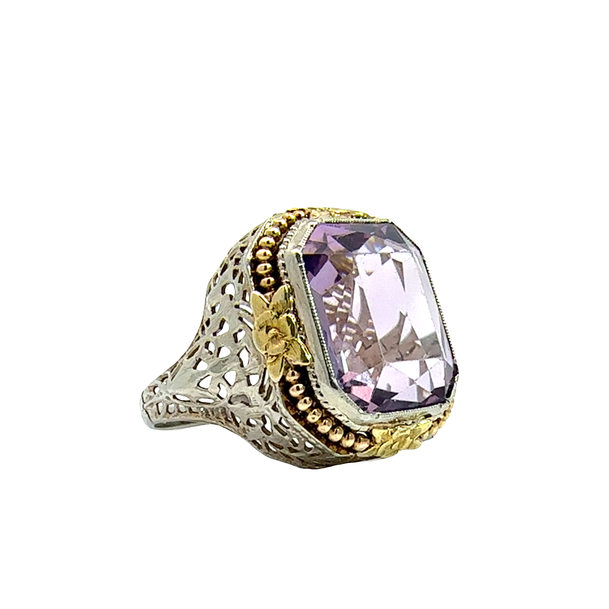 Vintage Art Deco 14k Multi-Tone Gold 8.45ctw Filigree Ring