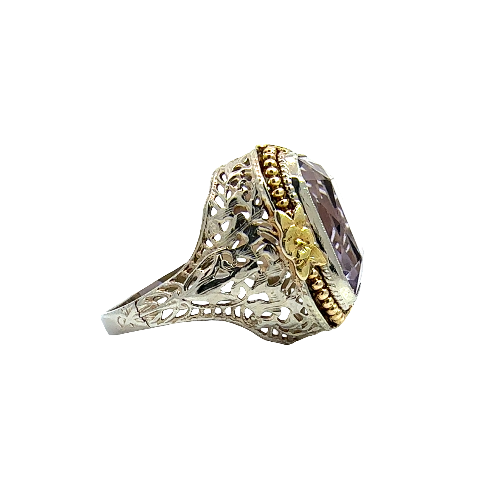 Vintage Art Deco 14k Multi-Tone Gold 8.45ctw Filigree Ring