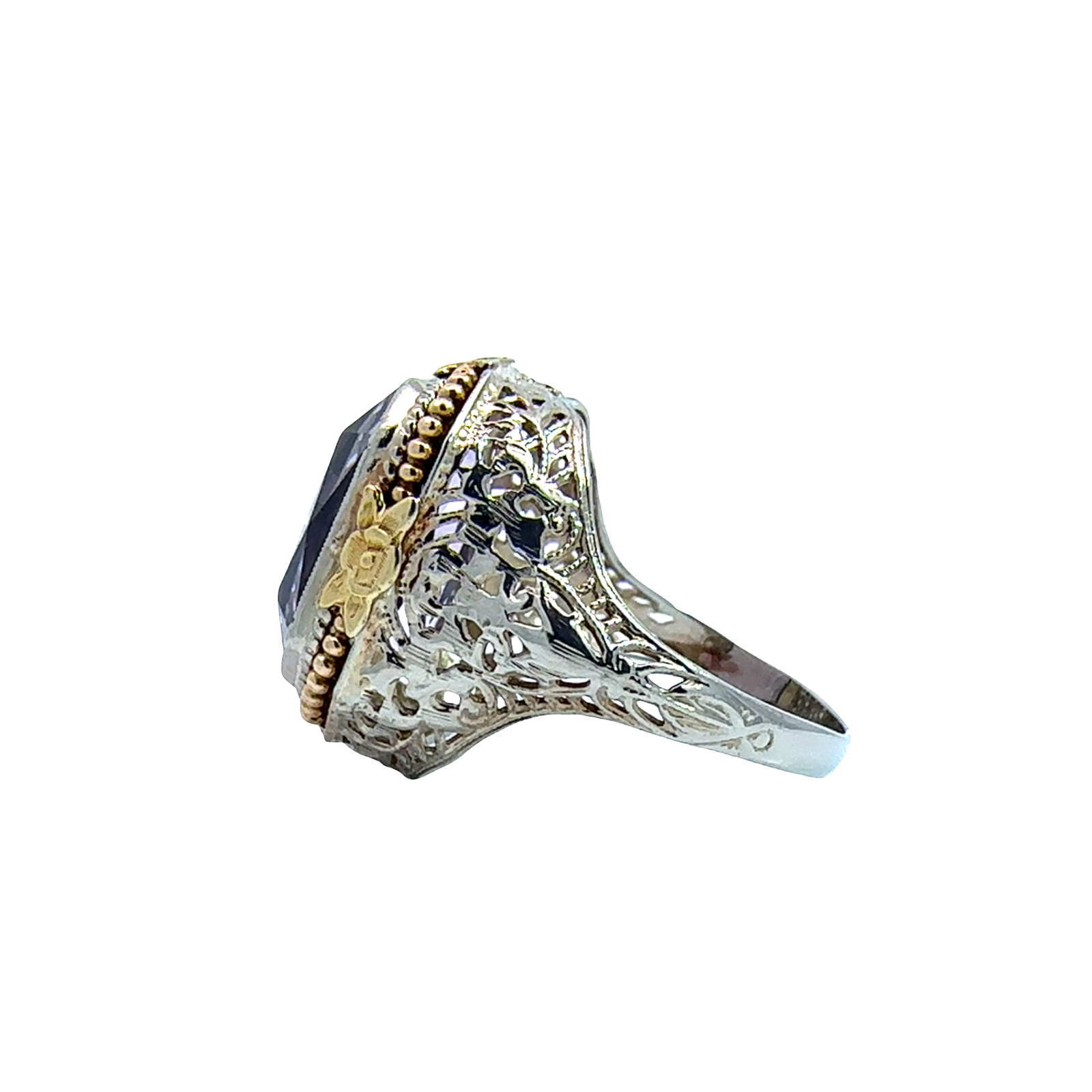 Vintage Art Deco 14k Multi-Tone Gold 8.45ctw Filigree Ring