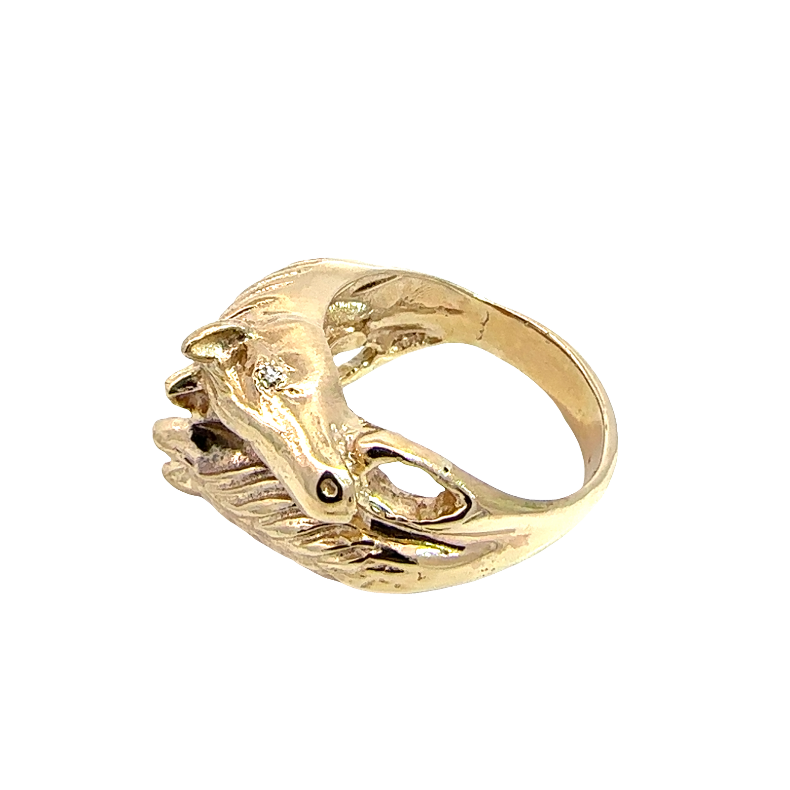Vintage 10k Yellow Gold .06ctw Diamond Horse Head Ring