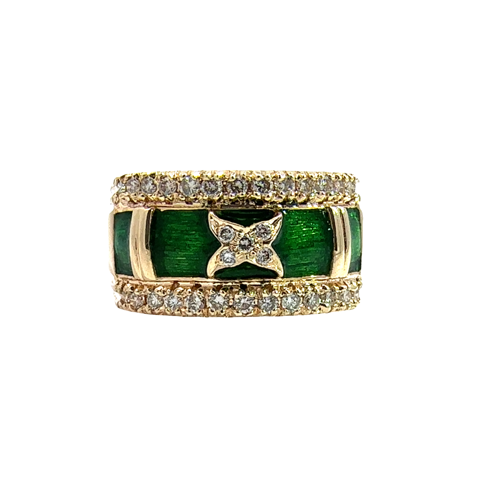 Vintage 14k Yellow Gold 0.31ctw Diamond Green Enamel Band