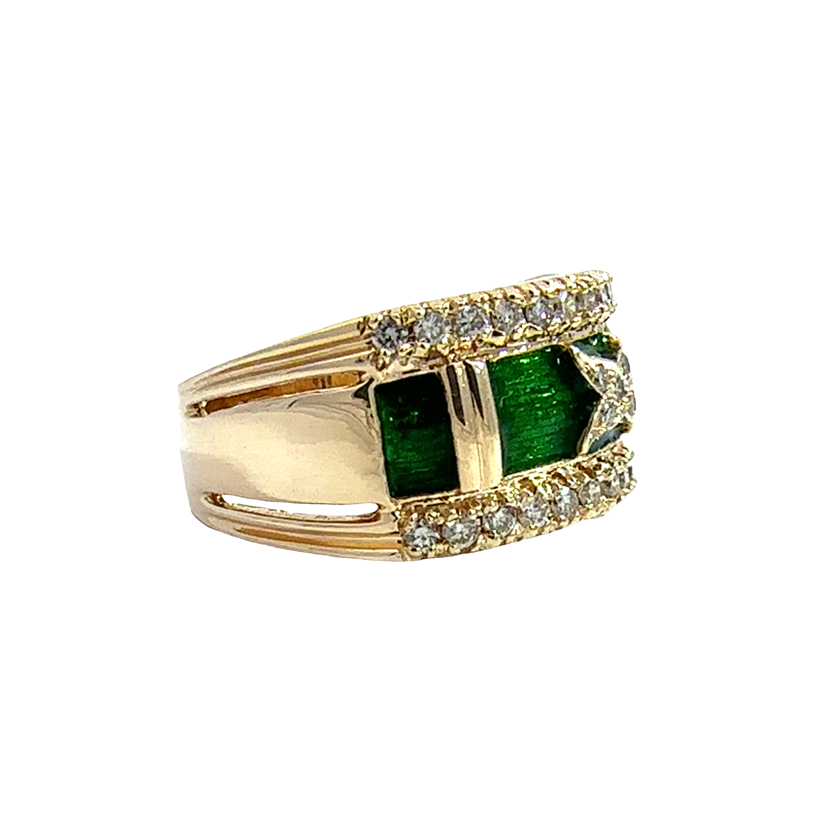 Vintage 14k Yellow Gold 0.31ctw Diamond Green Enamel Band