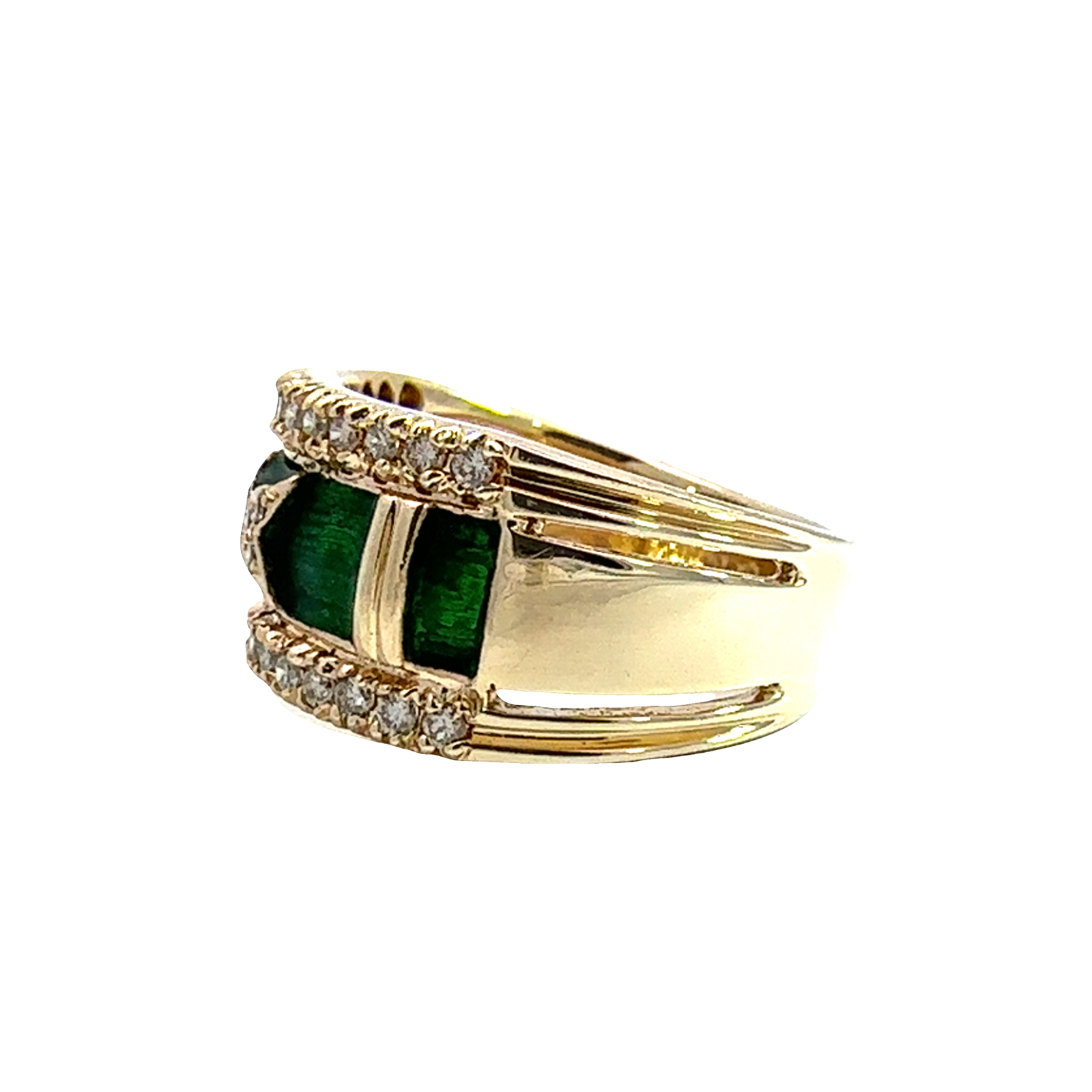 Vintage 14k Yellow Gold 0.31ctw Diamond Green Enamel Band