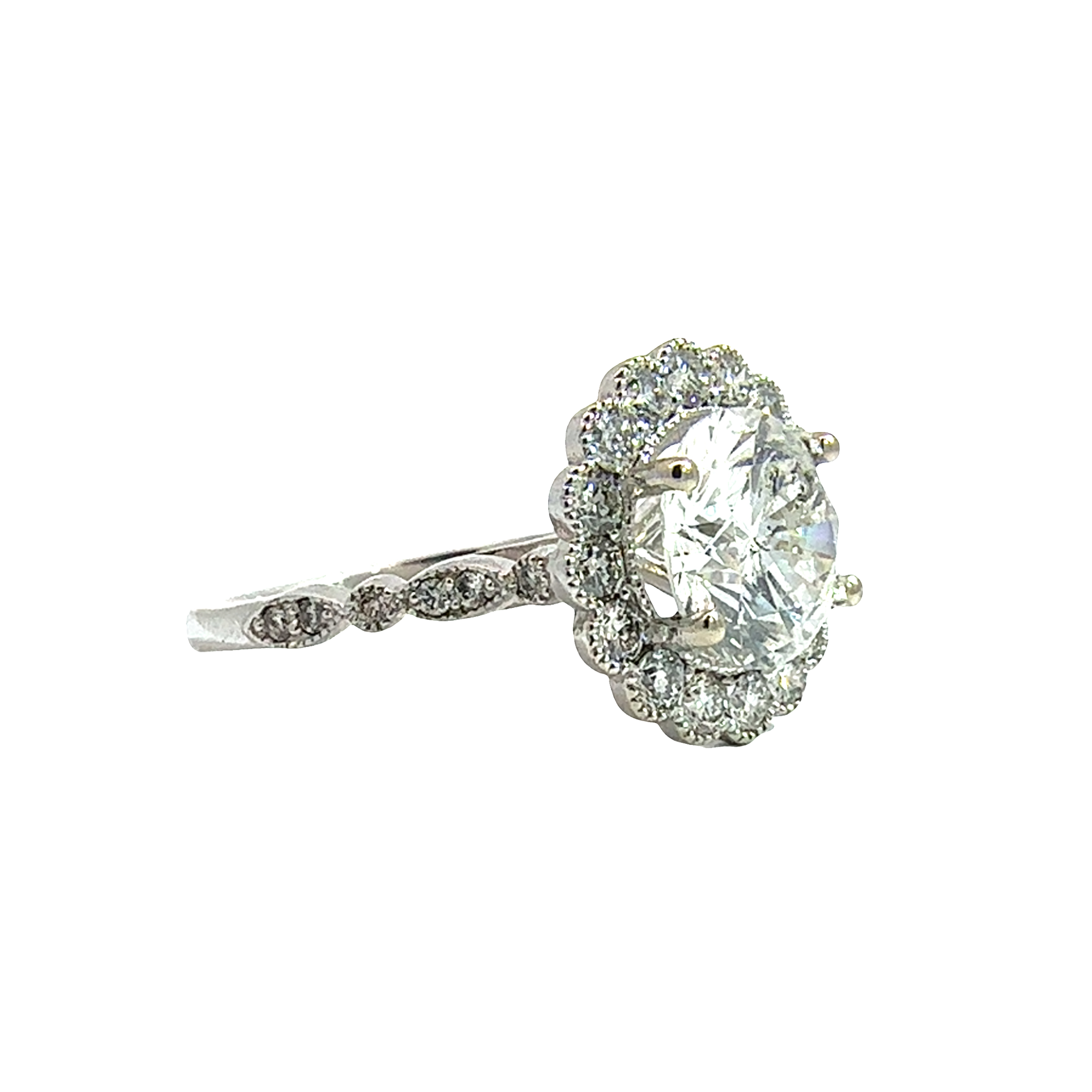 Vintage 14k White Gold 2.32ctw Round Brilliant Diamond Engagement Ring