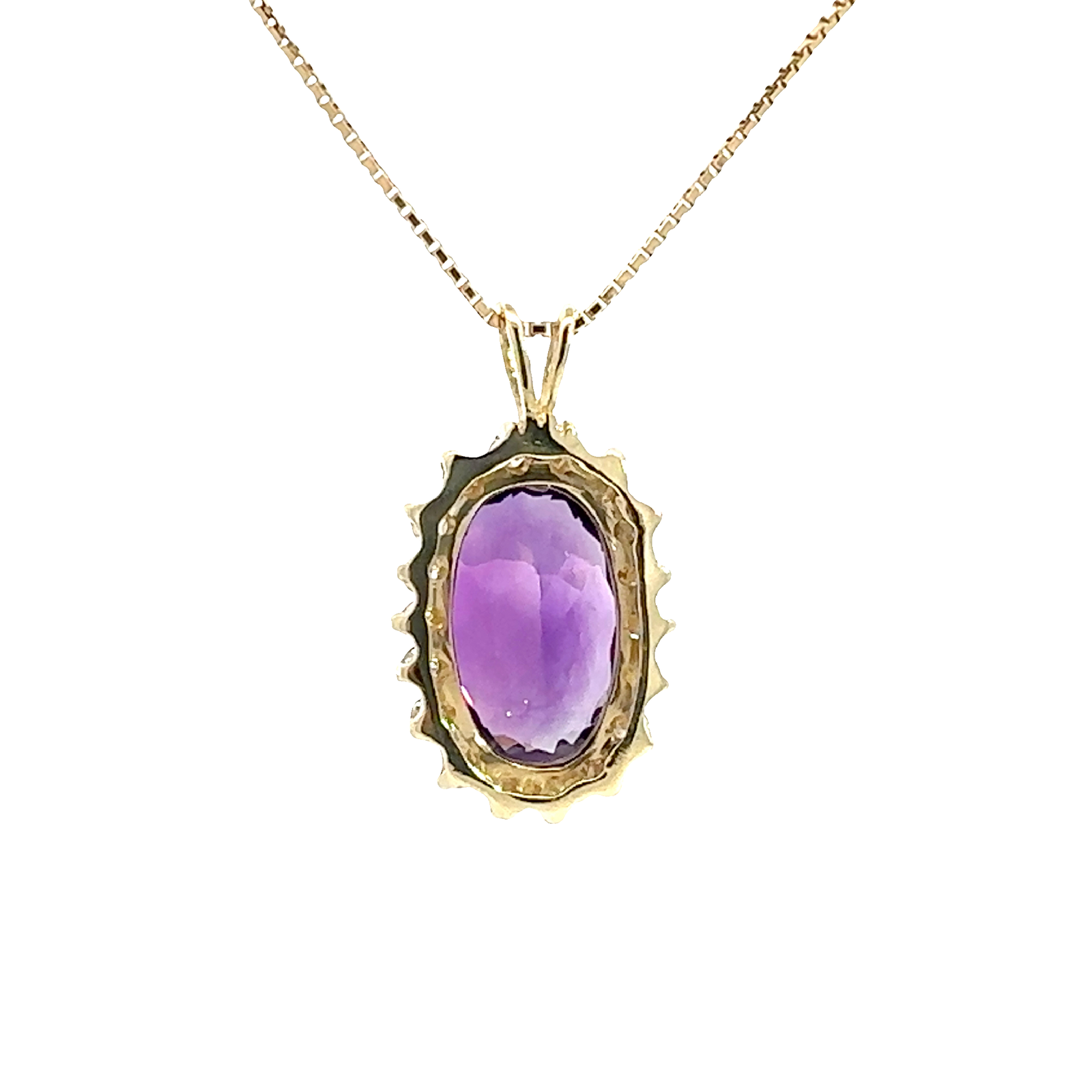 Vintage 14k Yellow Gold 11.08ctw Oval Amethyst and 1.08ctw Diamond Pendant Necklace 18"