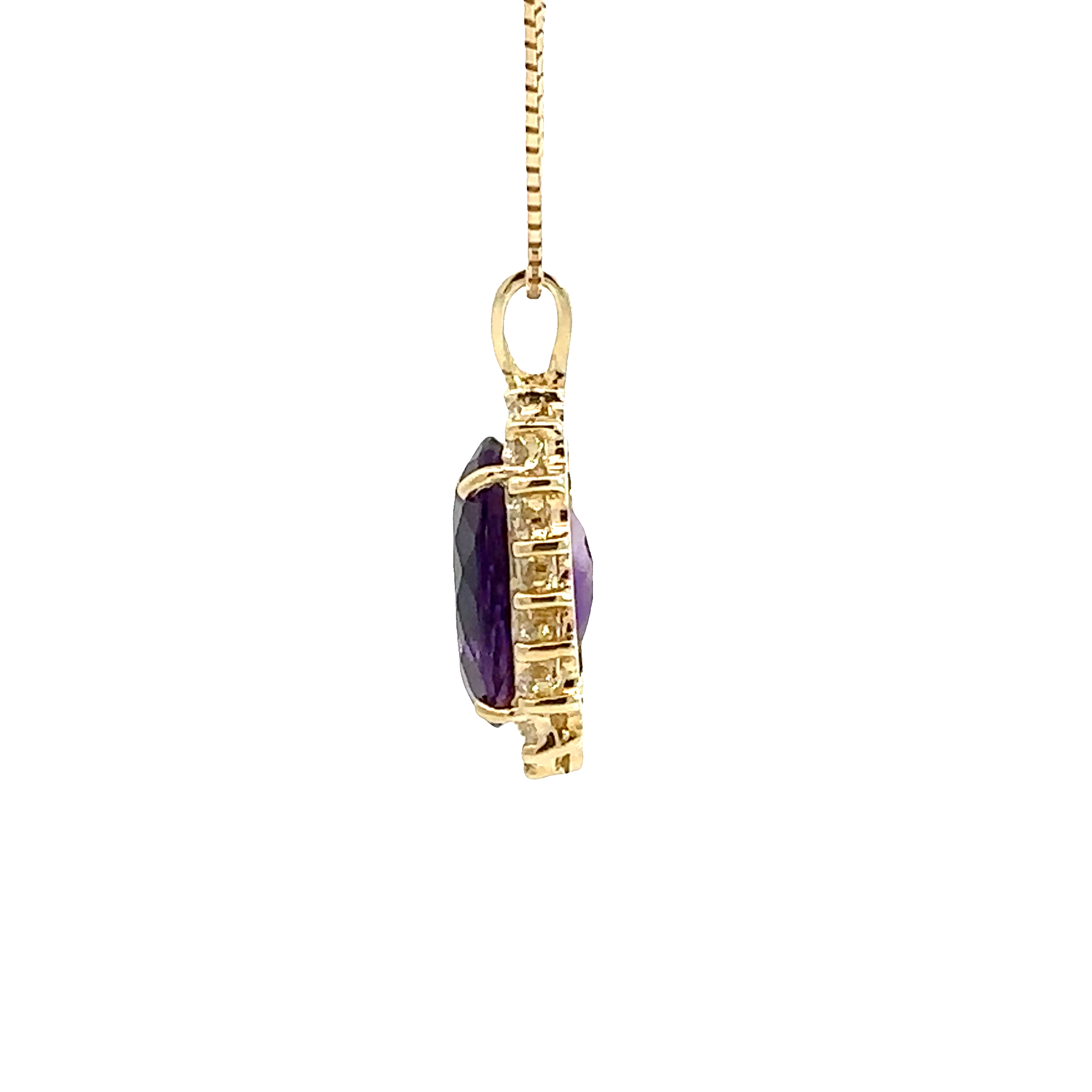 Vintage 14k Yellow Gold 11.08ctw Oval Amethyst and 1.08ctw Diamond Pendant Necklace 18"